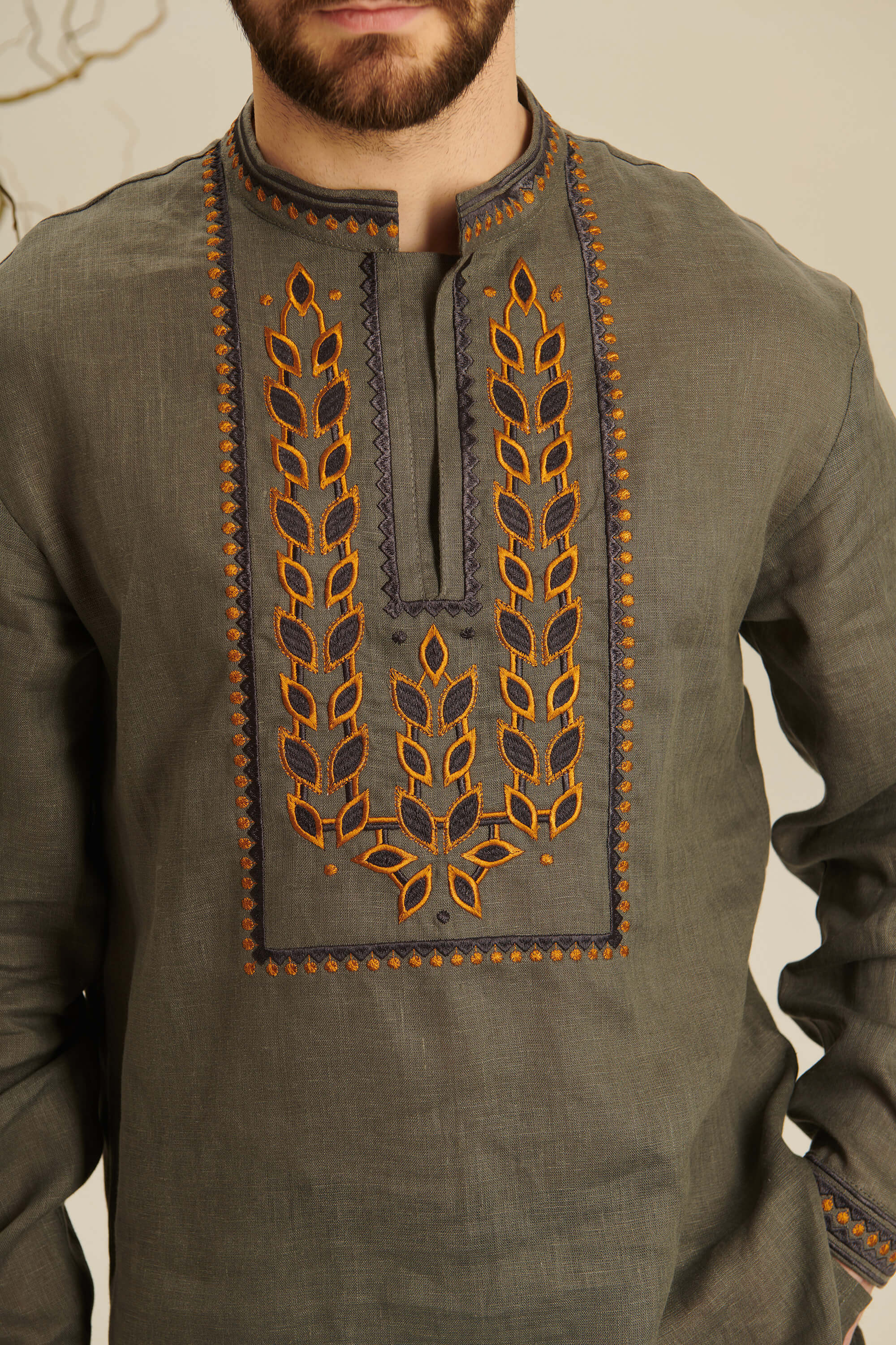 Colossus khaki embroidered shirt for men 2 | S | 46
