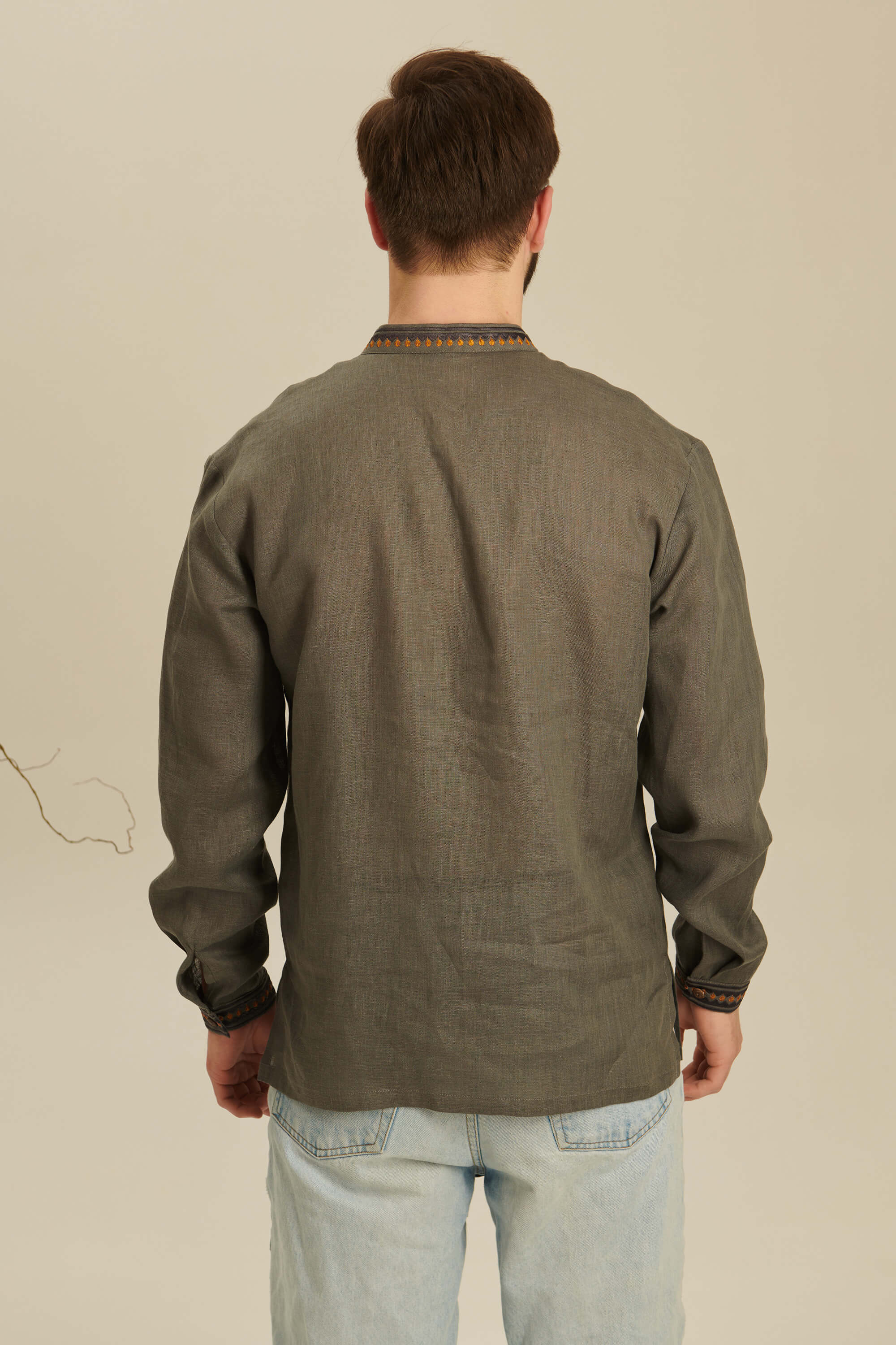 Colossus khaki embroidered shirt for men 2 | S | 46