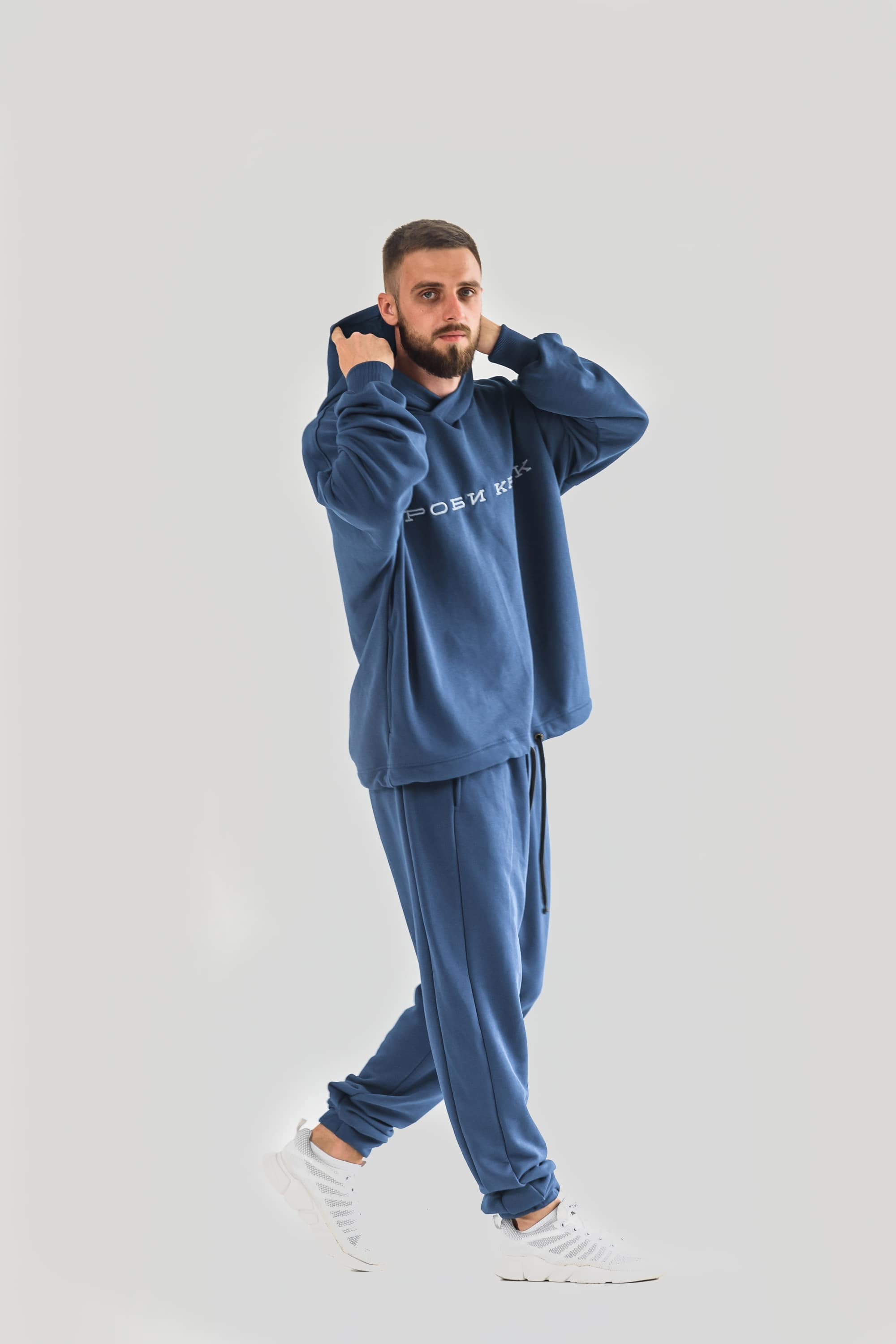 The costume is blue