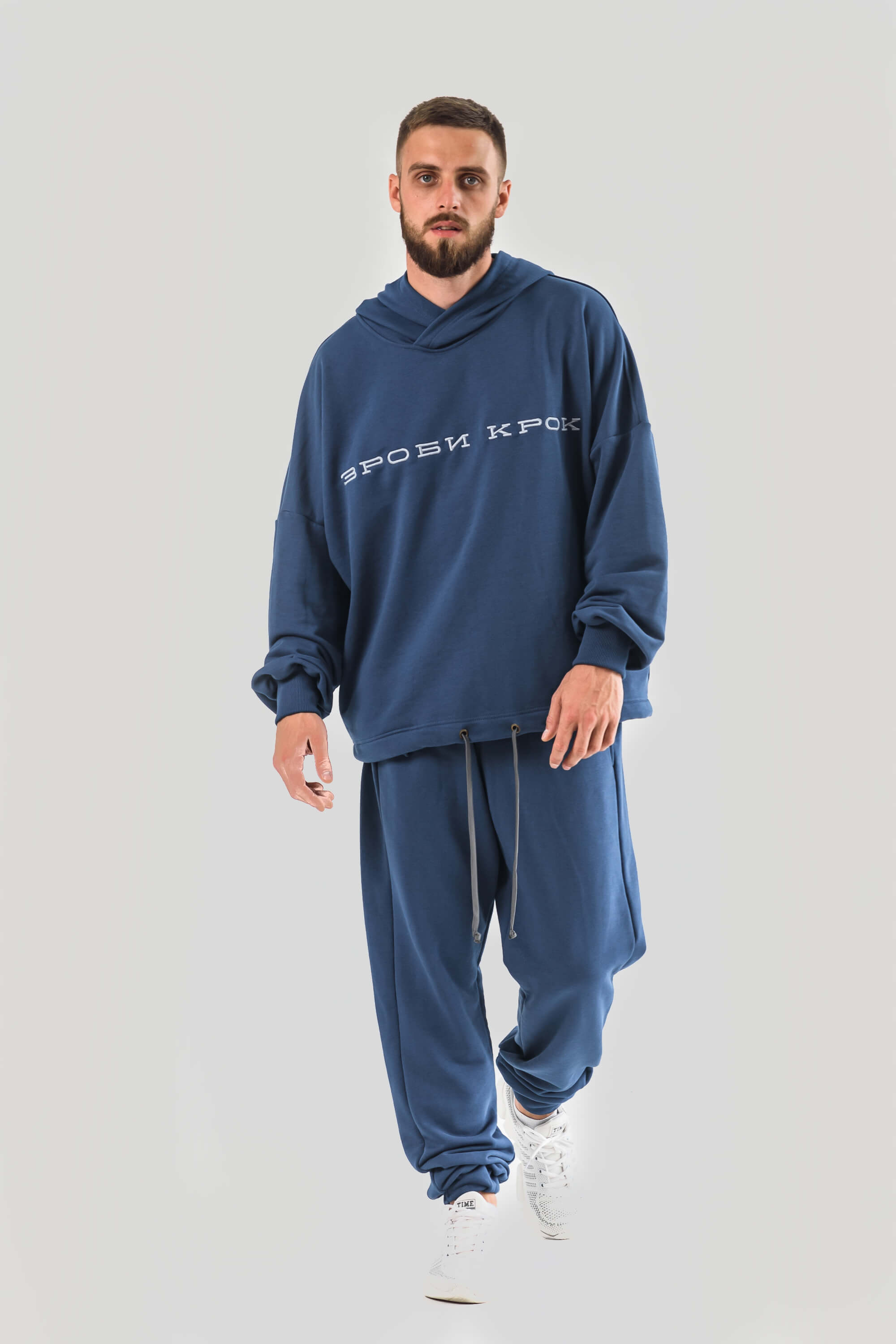 The costume is blue