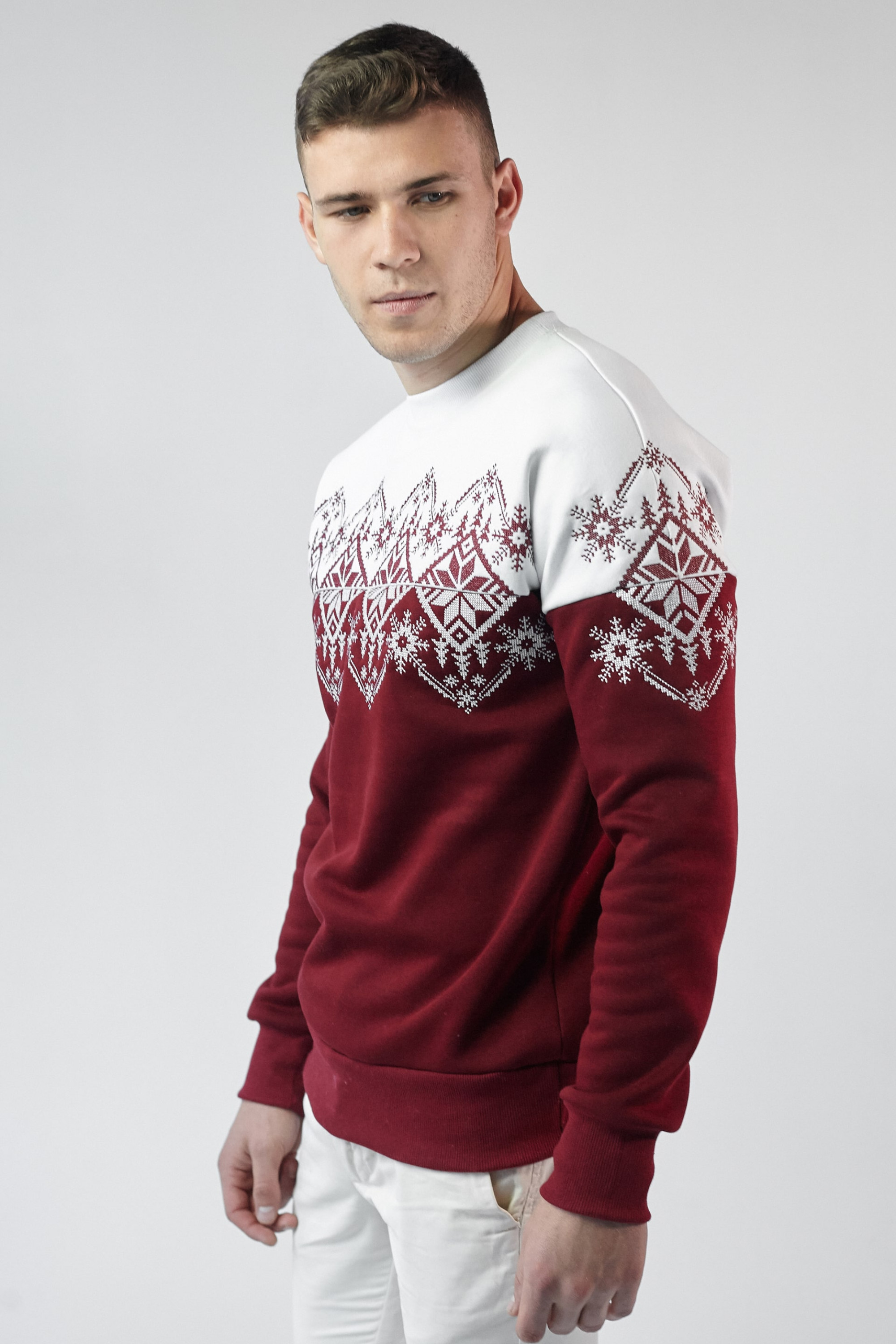 Male Christmas sweatshirt Burgundy Snowflake | S