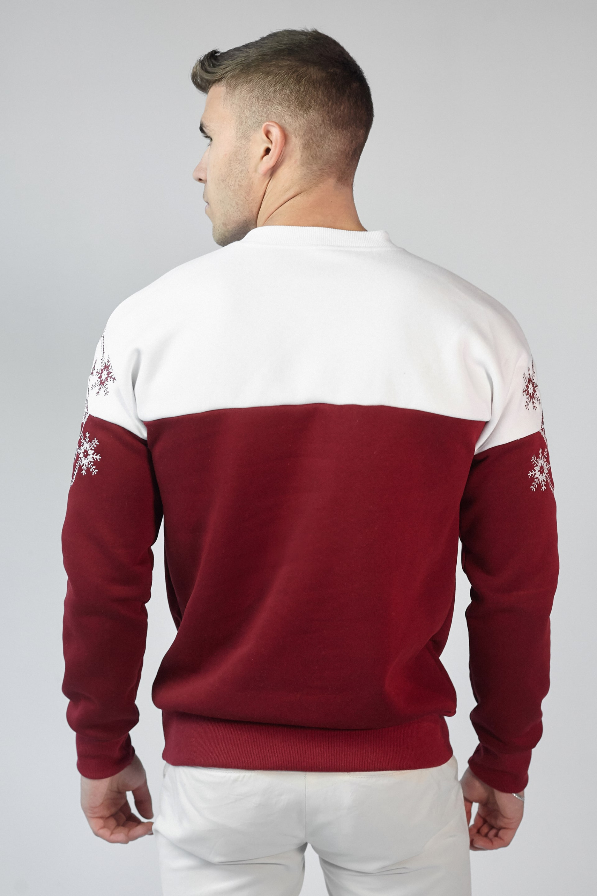 Male Christmas sweatshirt Burgundy Snowflake | S