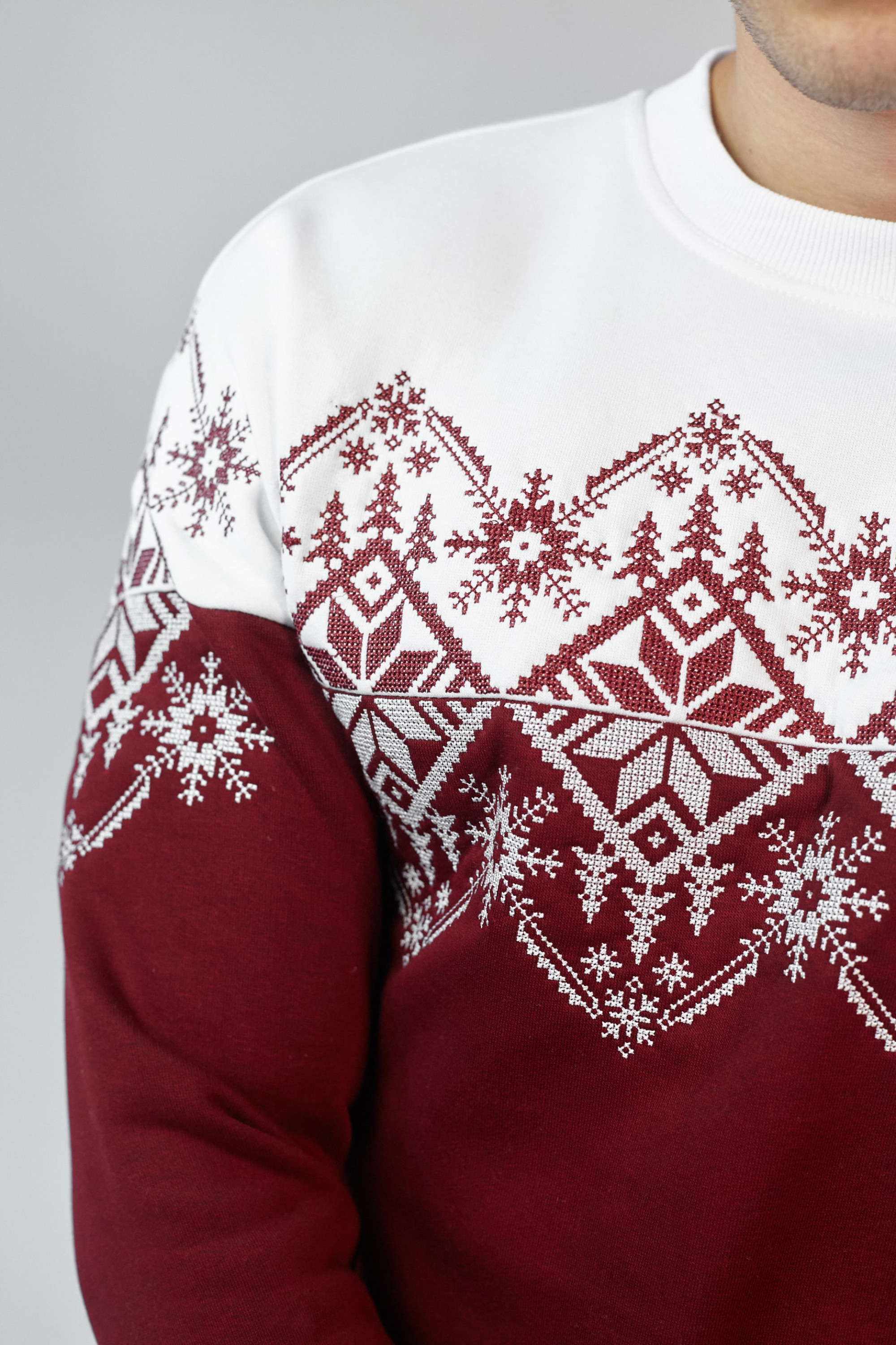Male Christmas sweatshirt Burgundy Snowflake