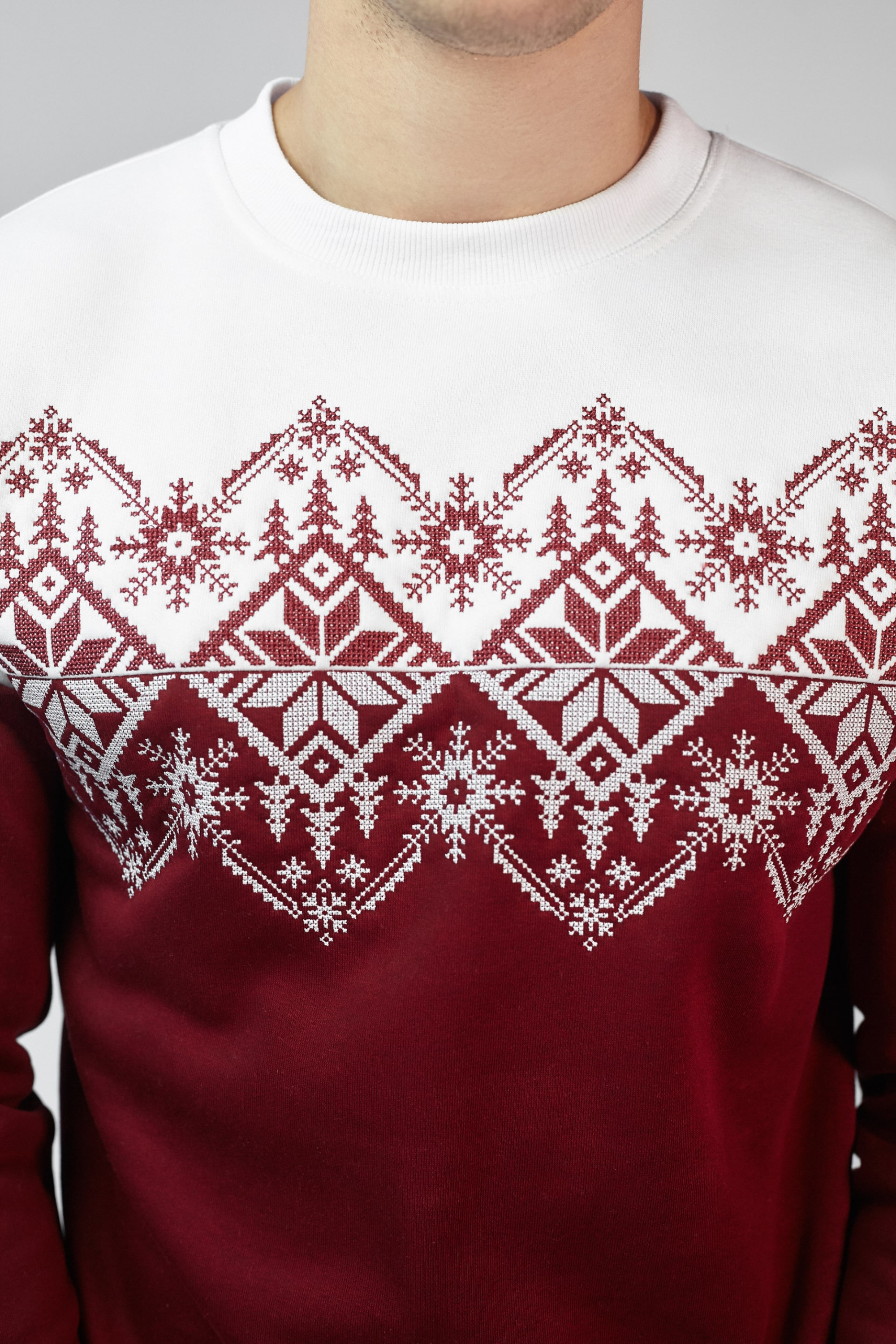 Male Christmas sweatshirt Burgundy Snowflake