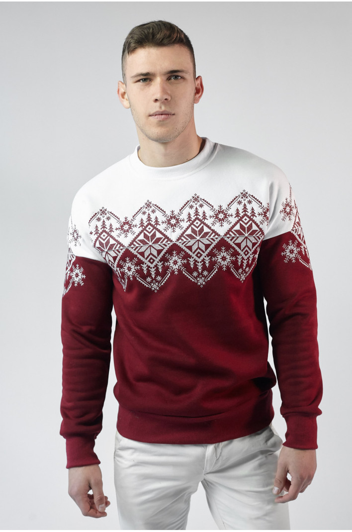 Male Christmas sweatshirt Burgundy Snowflake | S