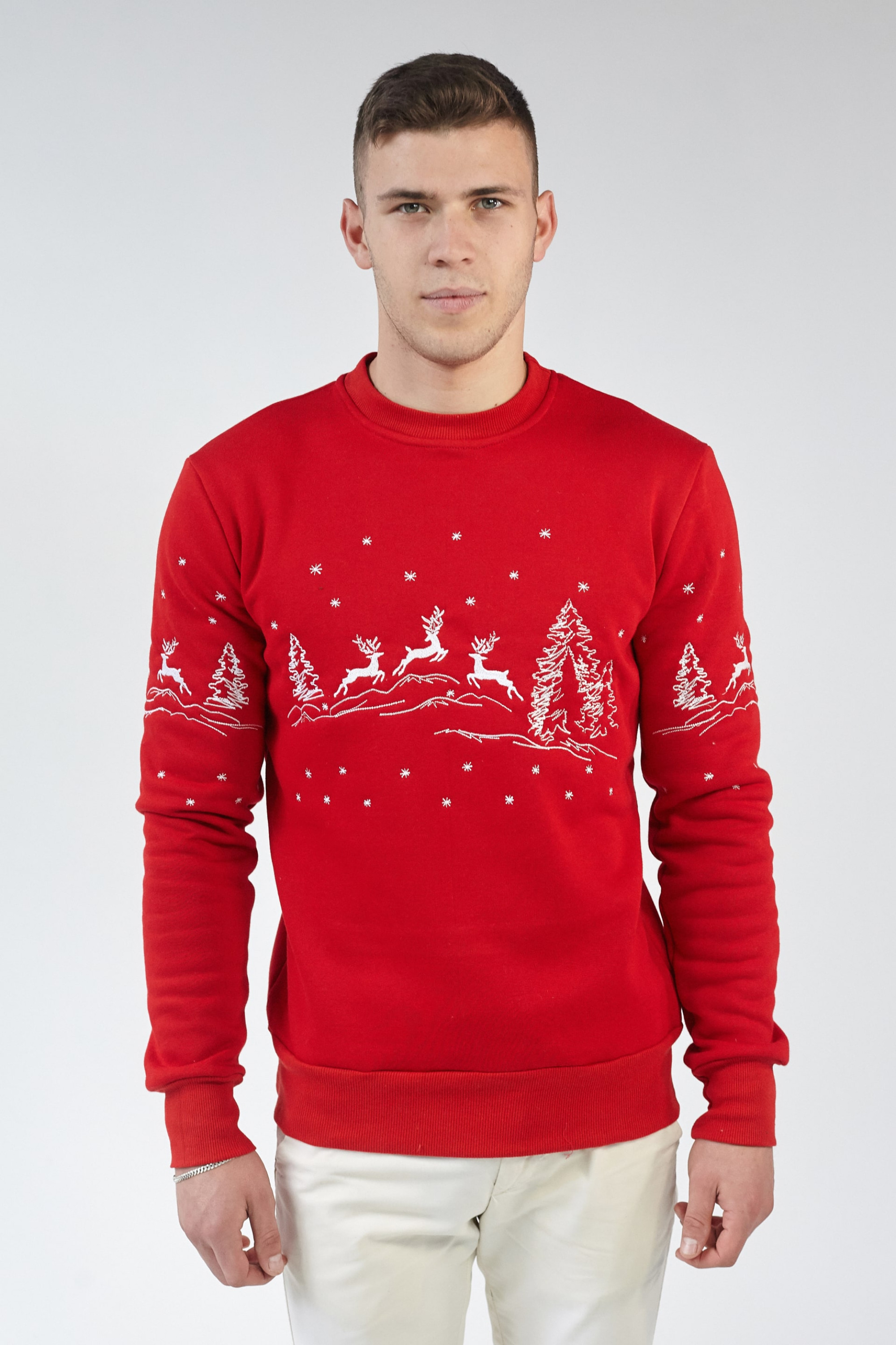 Christmas male sweatshirt with deer red