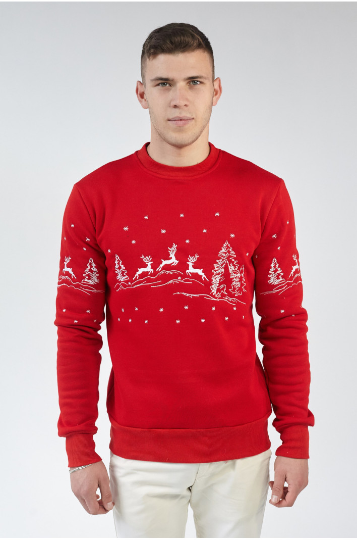 Christmas male sweatshirt with deer red | S