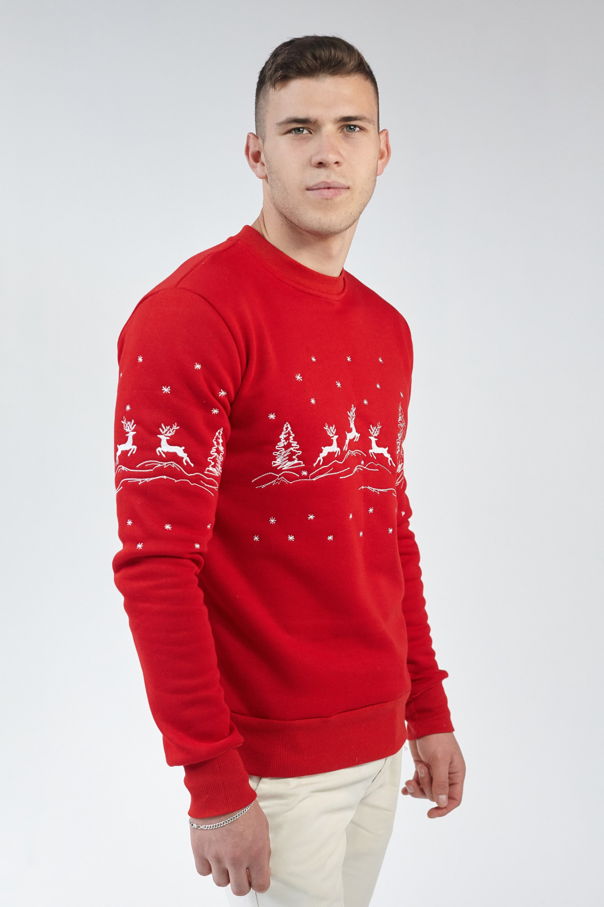 Christmas male sweatshirt with deer red | S
