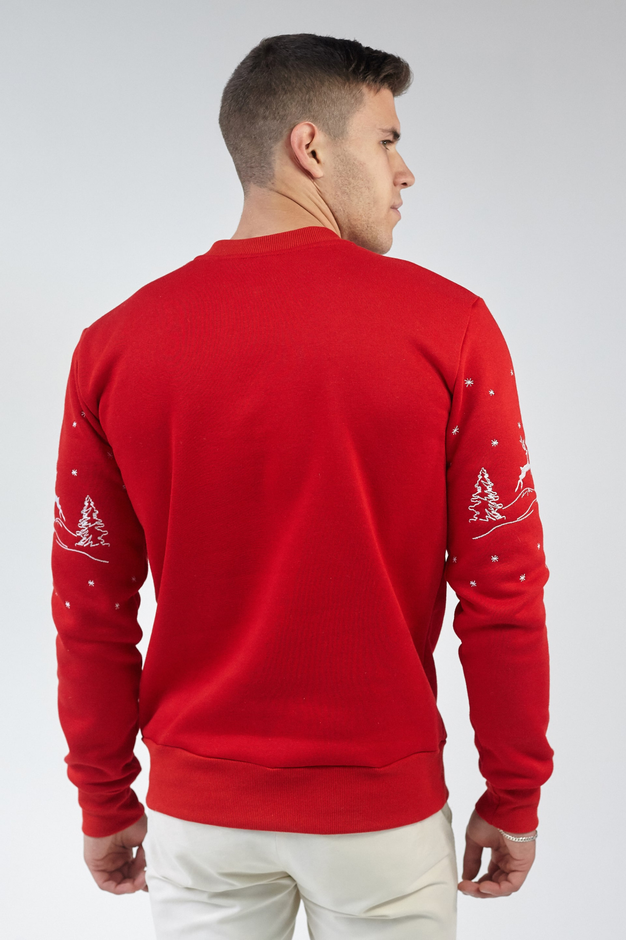 Christmas male sweatshirt with deer red