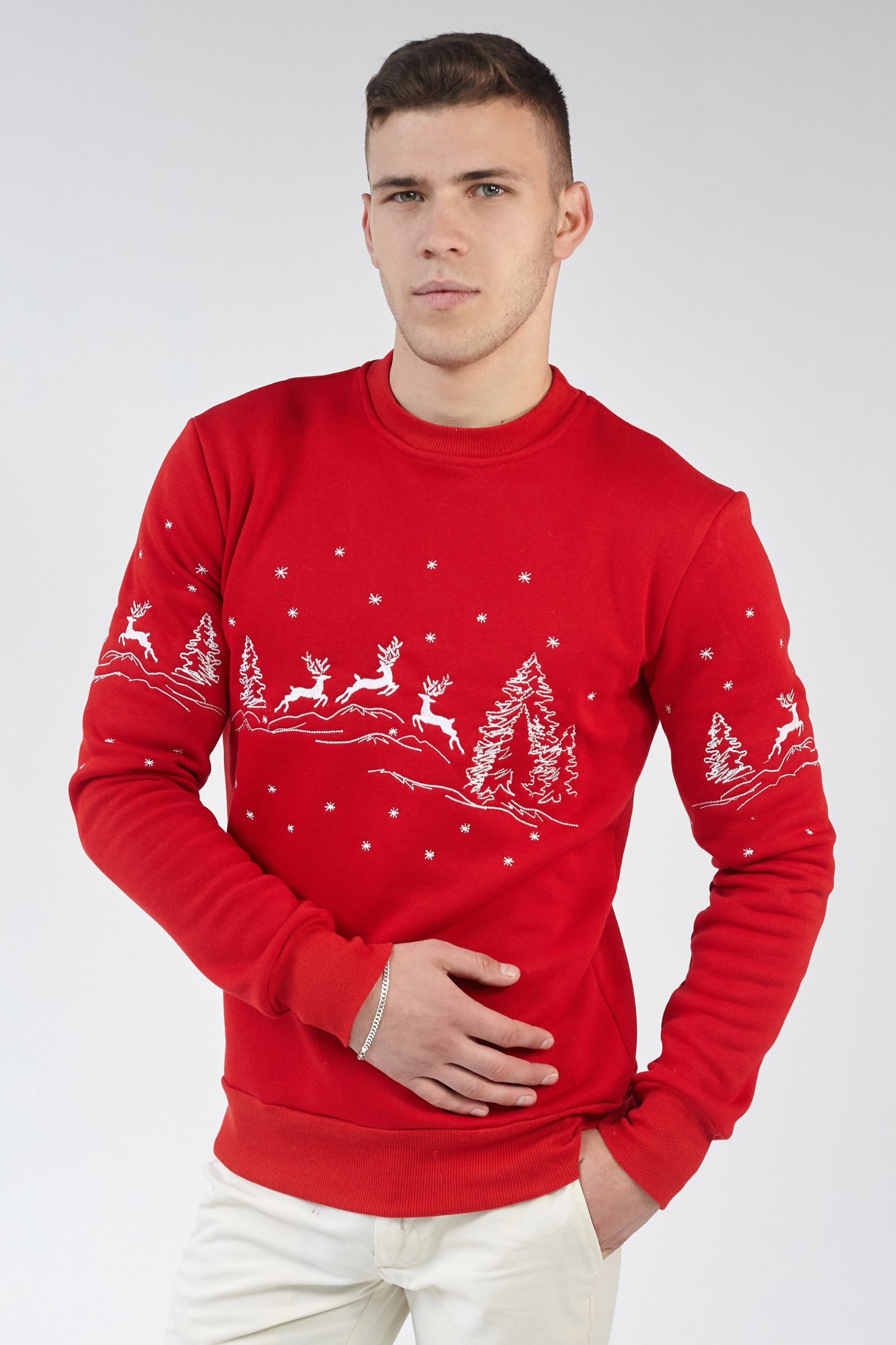 New Year's sweatshirts for two with deer red