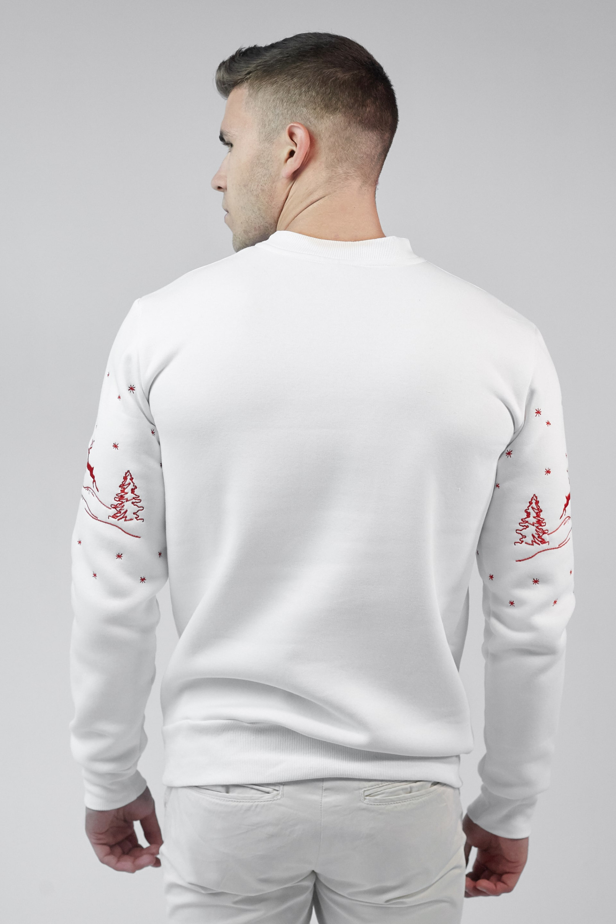 Christmas male sweatshirt with deer White