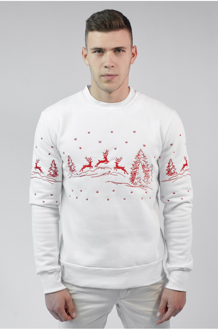 Christmas male sweatshirt with deer White | S