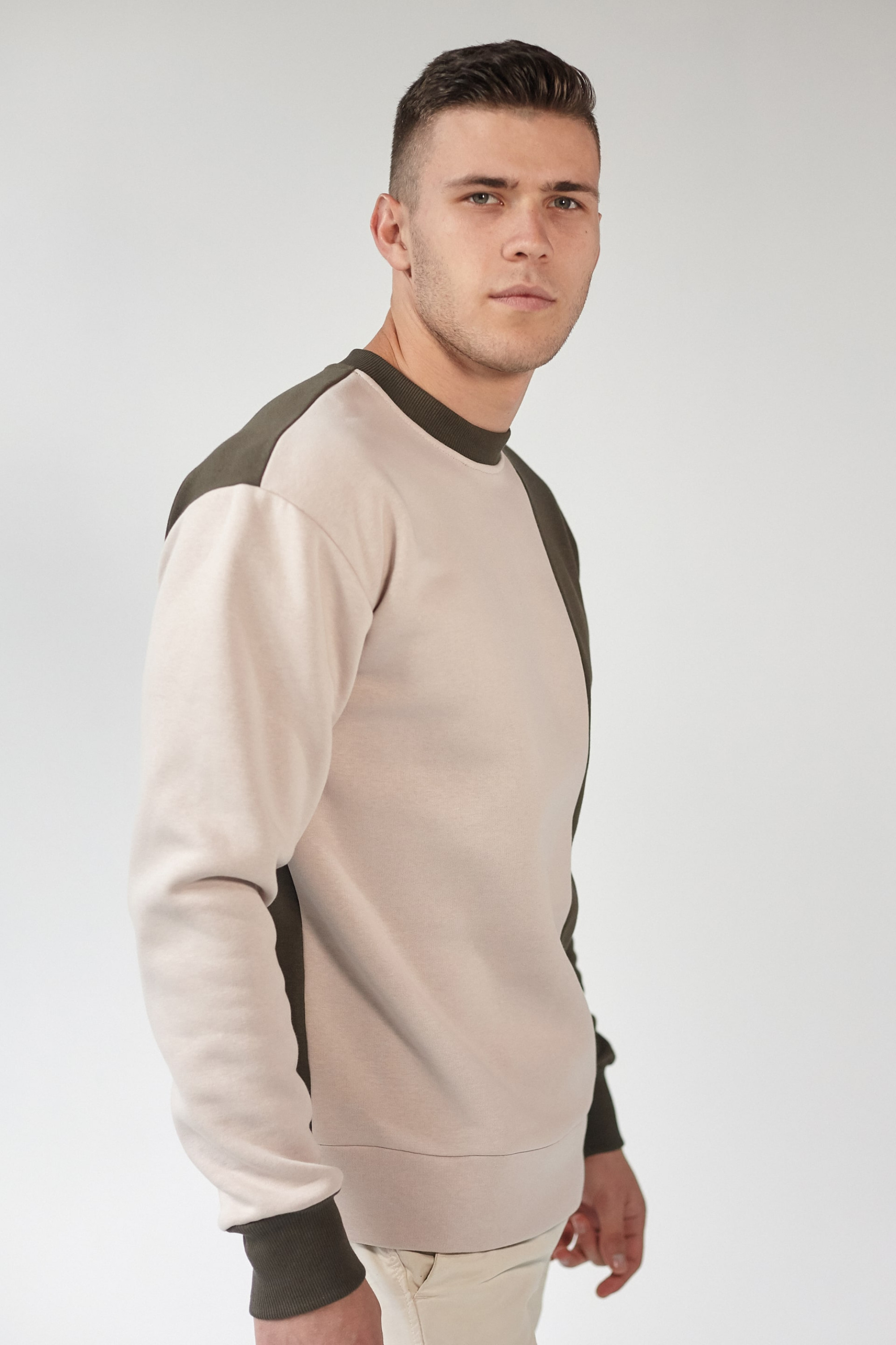 Male embroidered sweatshirt Khaki + Beige