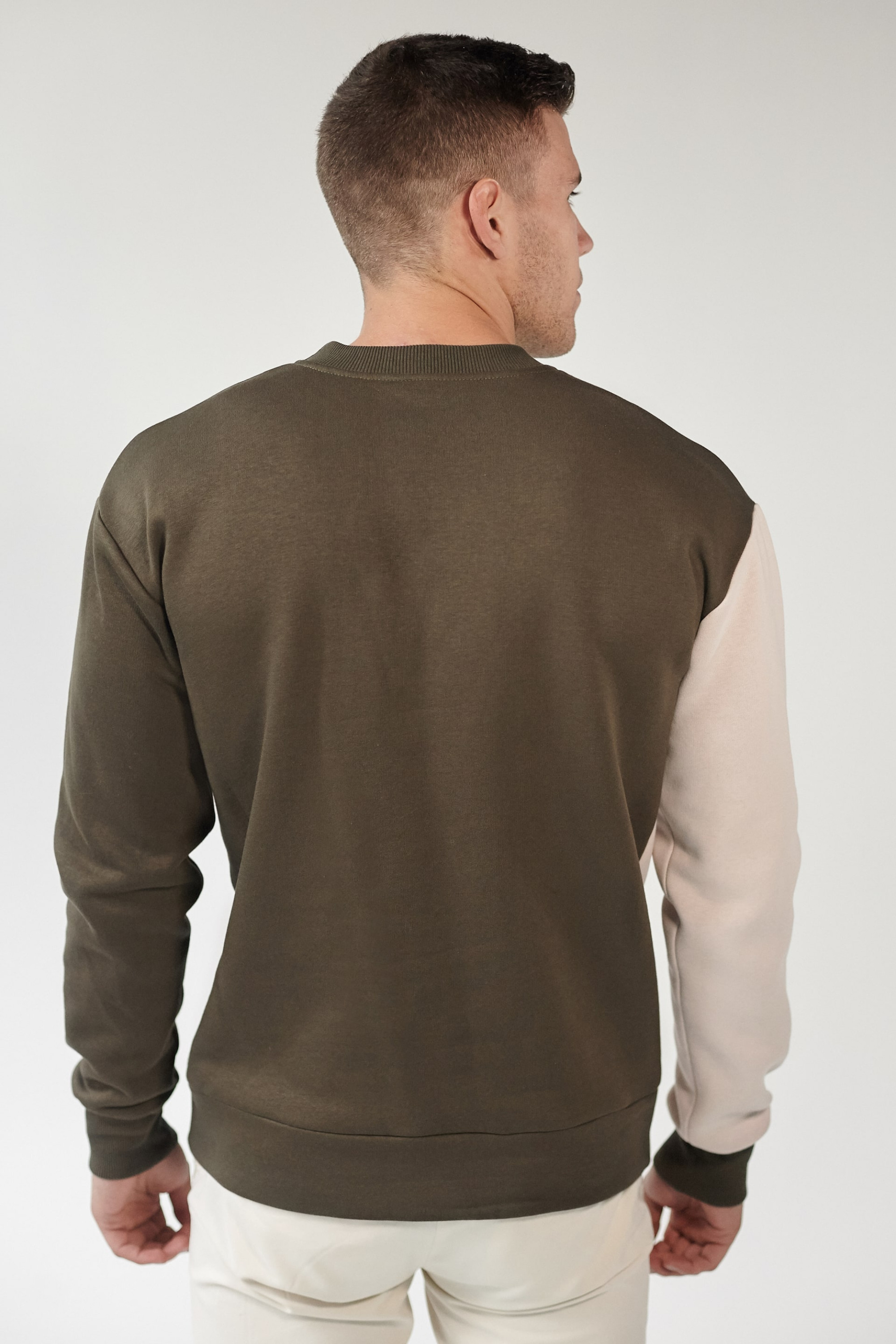 Male embroidered sweatshirt Khaki + Beige