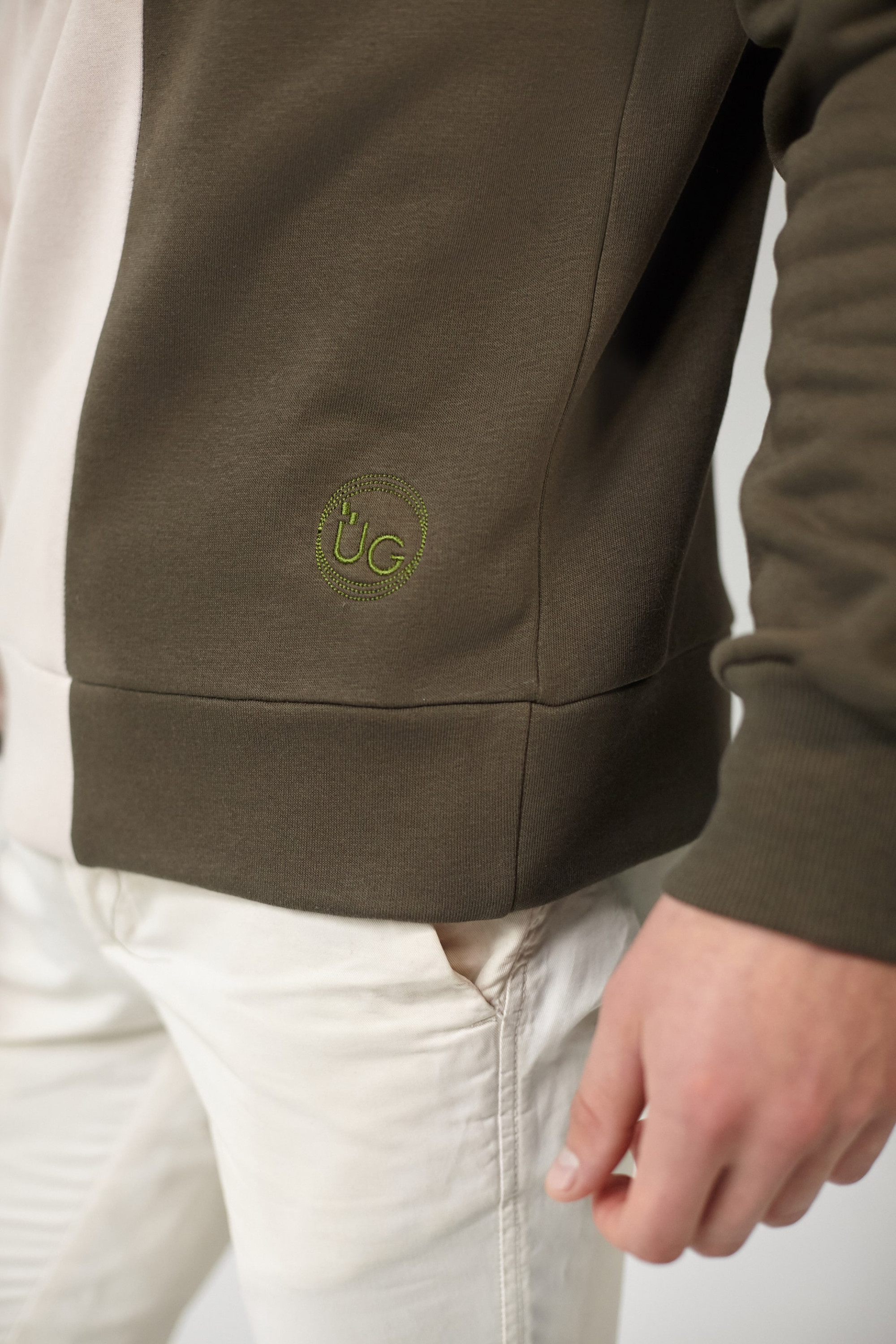 Male embroidered sweatshirt Khaki + Beige