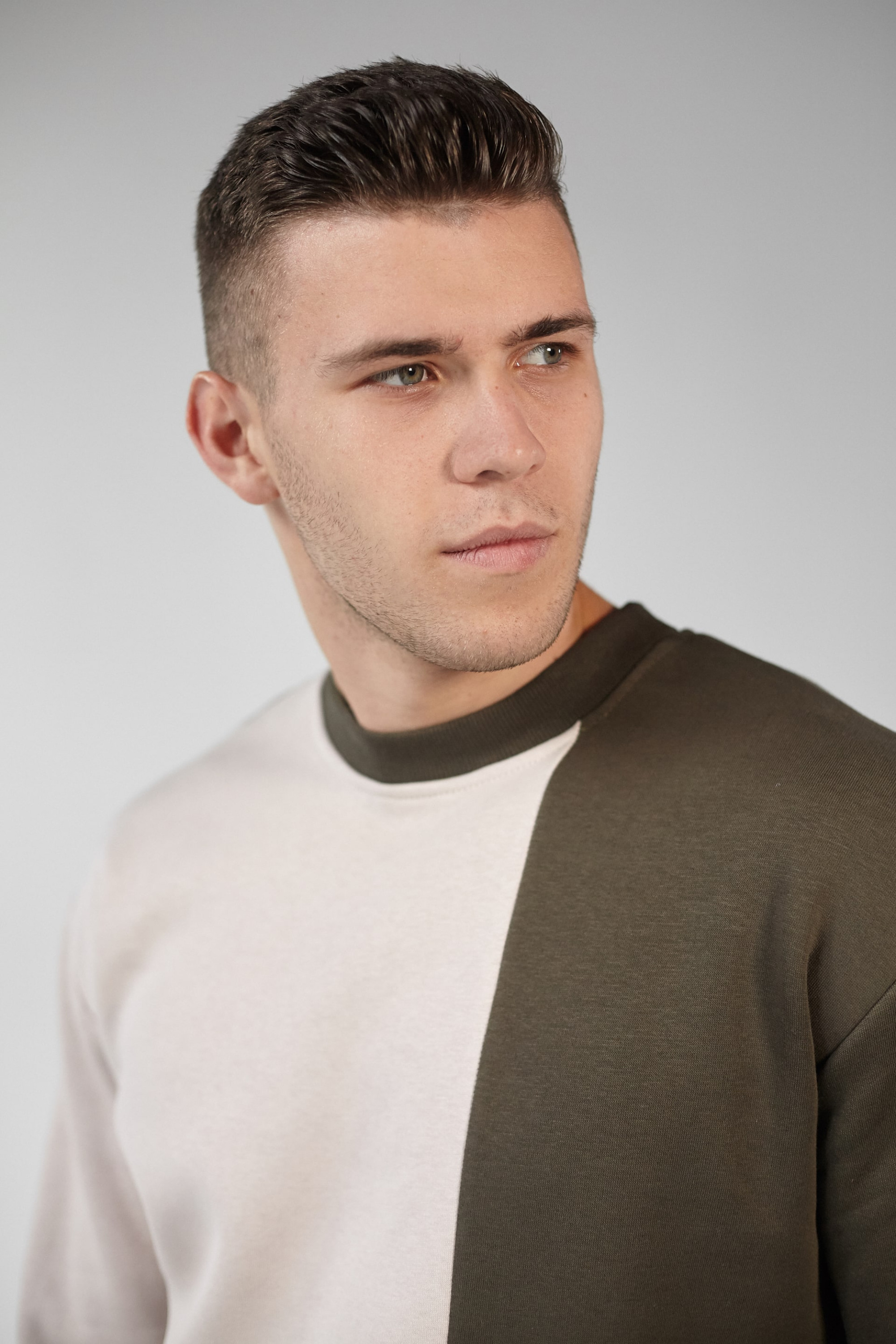 Male embroidered sweatshirt Khaki + Beige