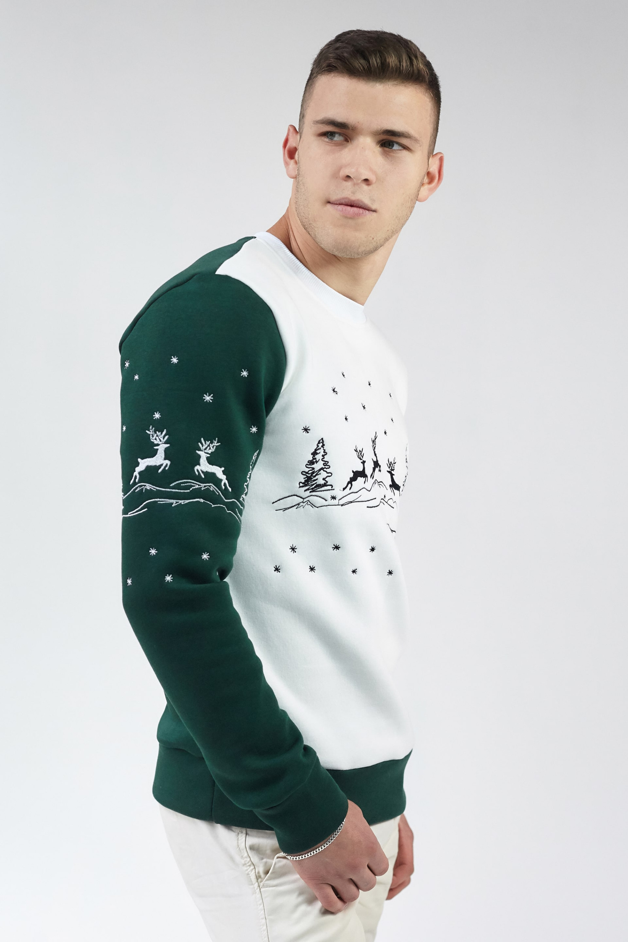 Christmas male sweatshirt Green | S
