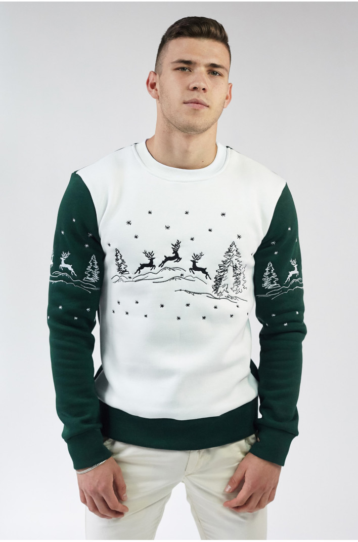 Christmas male sweatshirt Green | S