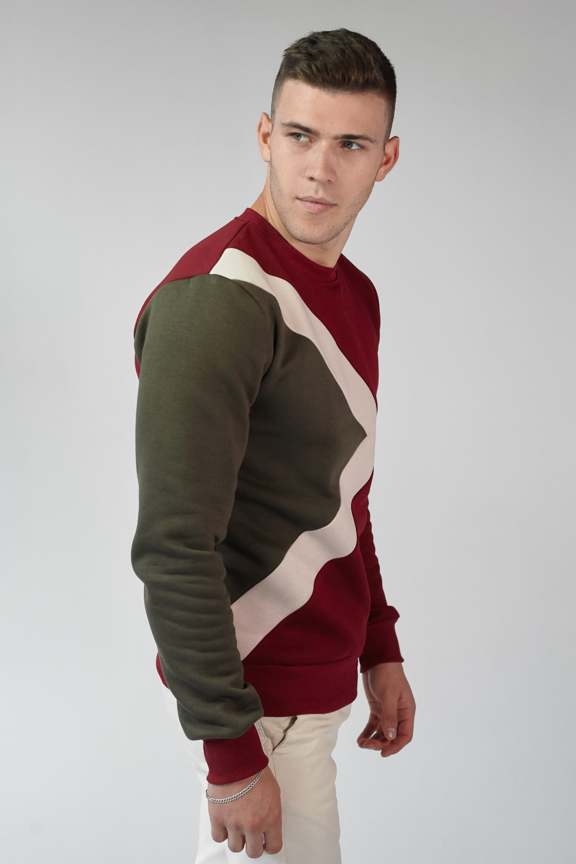 Men's embroidered sweatshirt Burgundy + Beige + Khaki