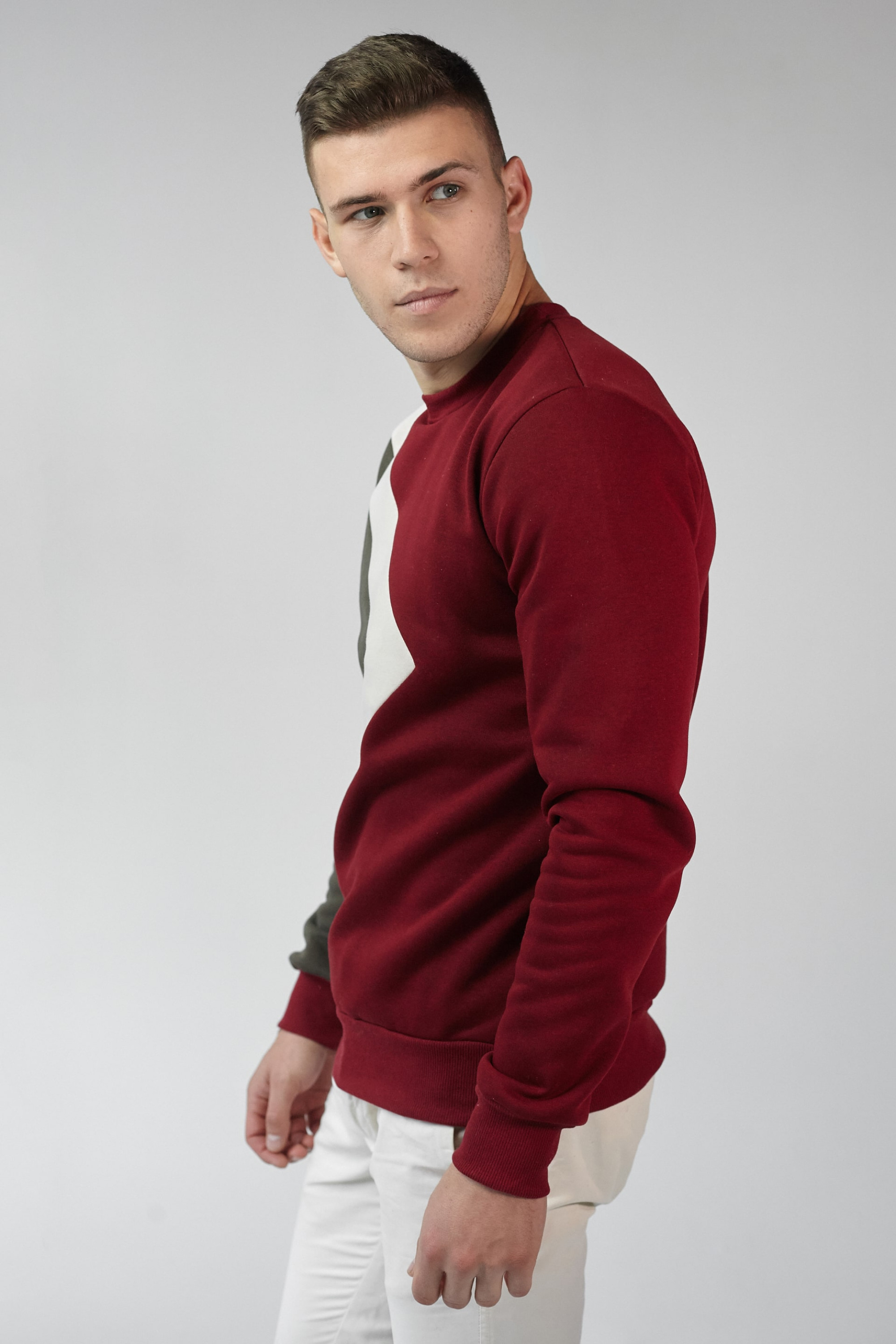 Men's embroidered sweatshirt Burgundy + Beige + Khaki