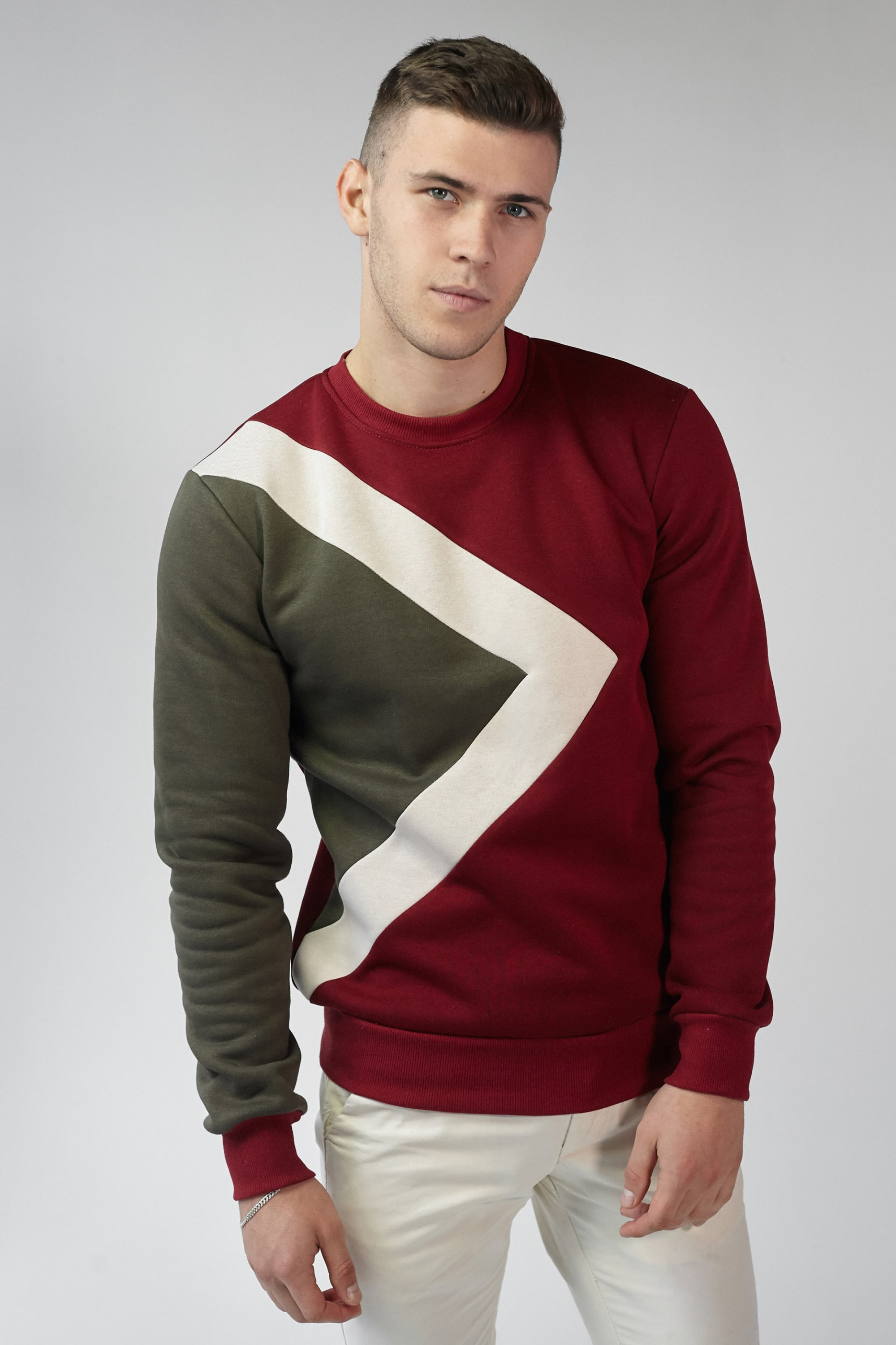 Men's embroidered sweatshirt Burgundy + Beige + Khaki