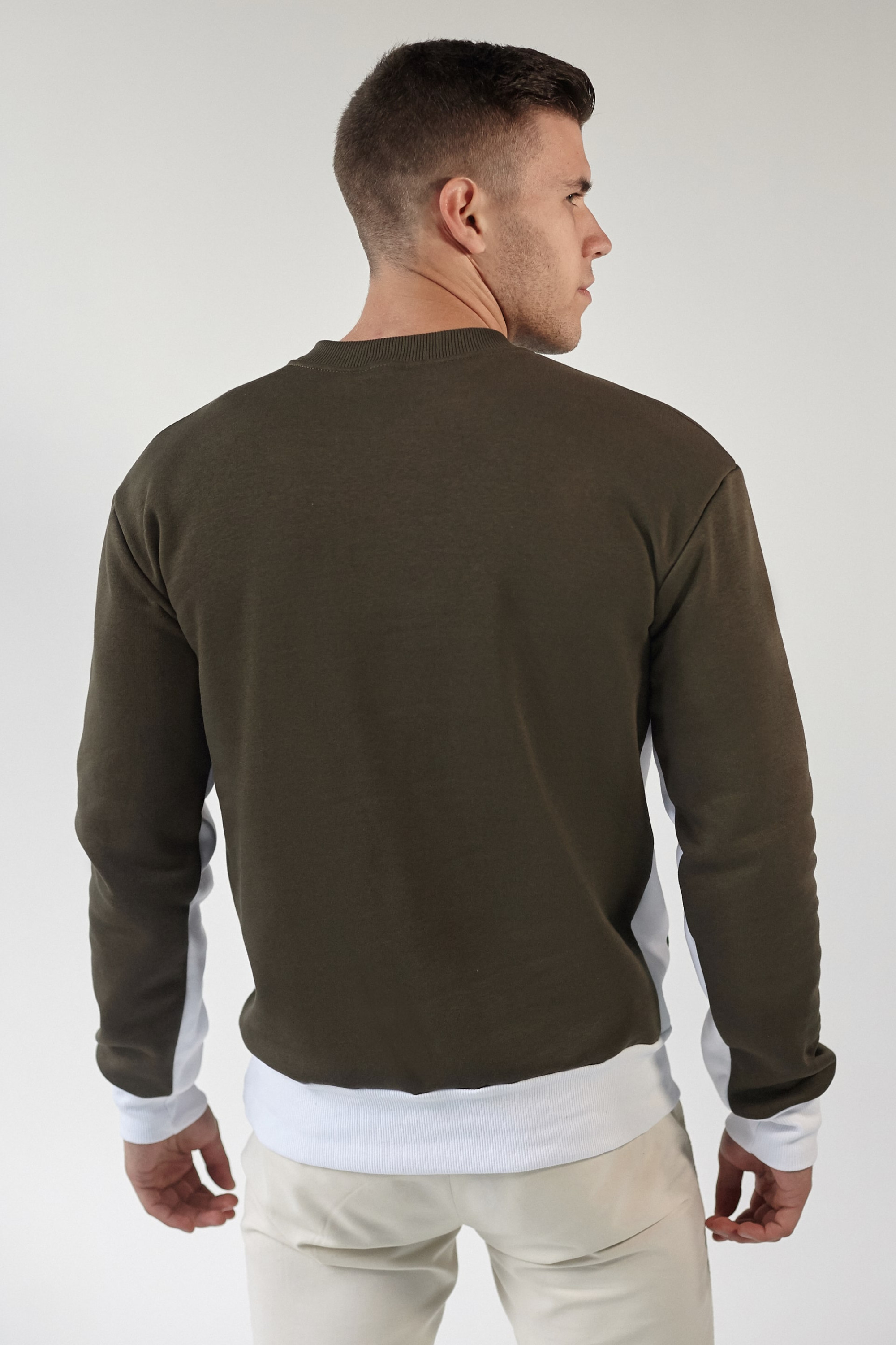 Male embroidered sweatshirt Khaki + White + Beige