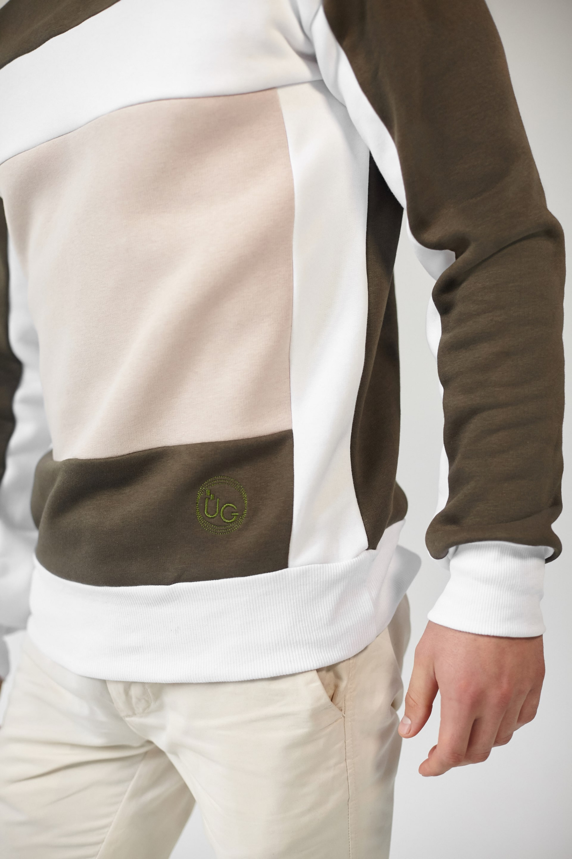 Male embroidered sweatshirt Khaki + White + Beige
