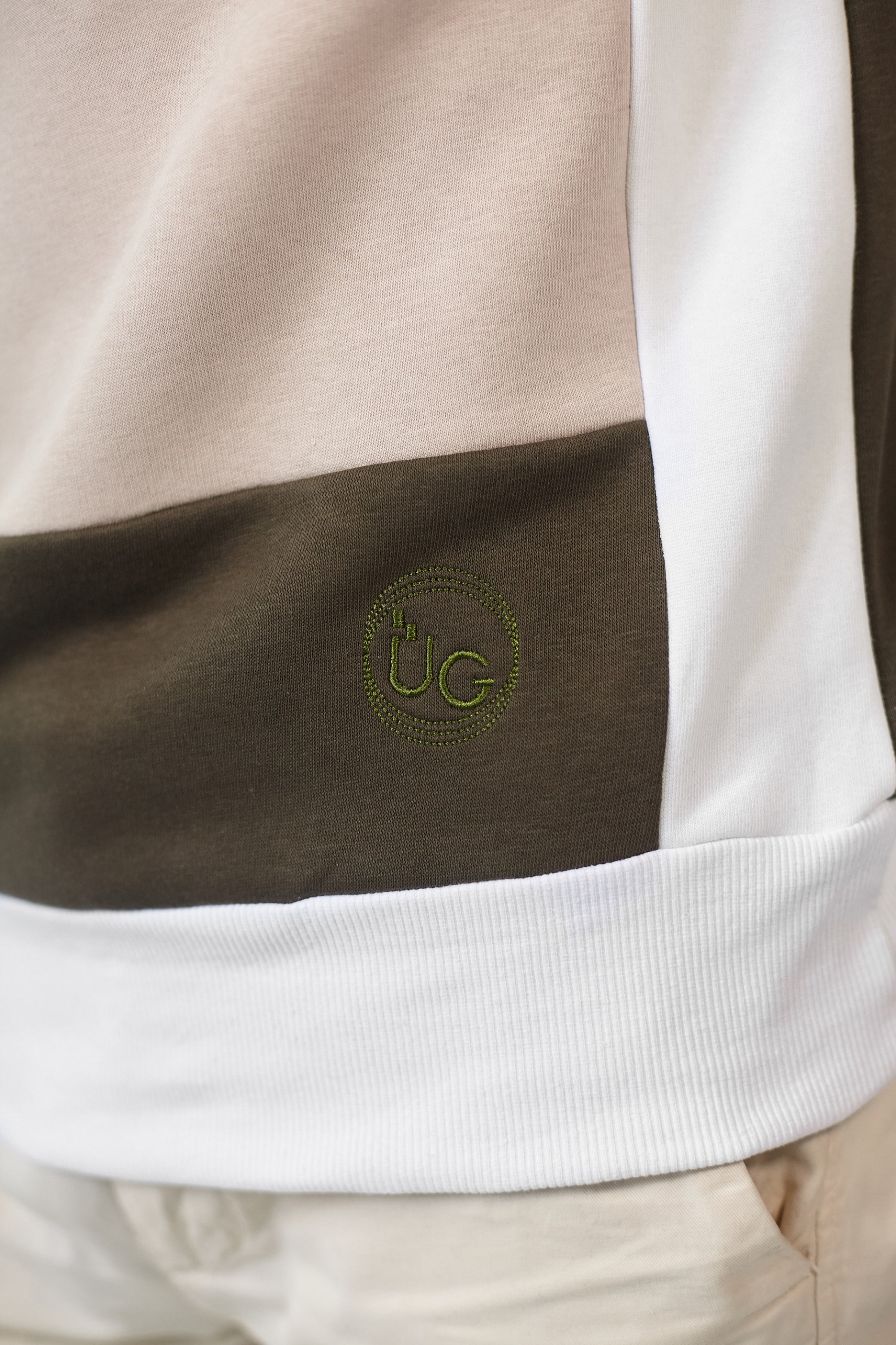 Male embroidered sweatshirt Khaki + White + Beige
