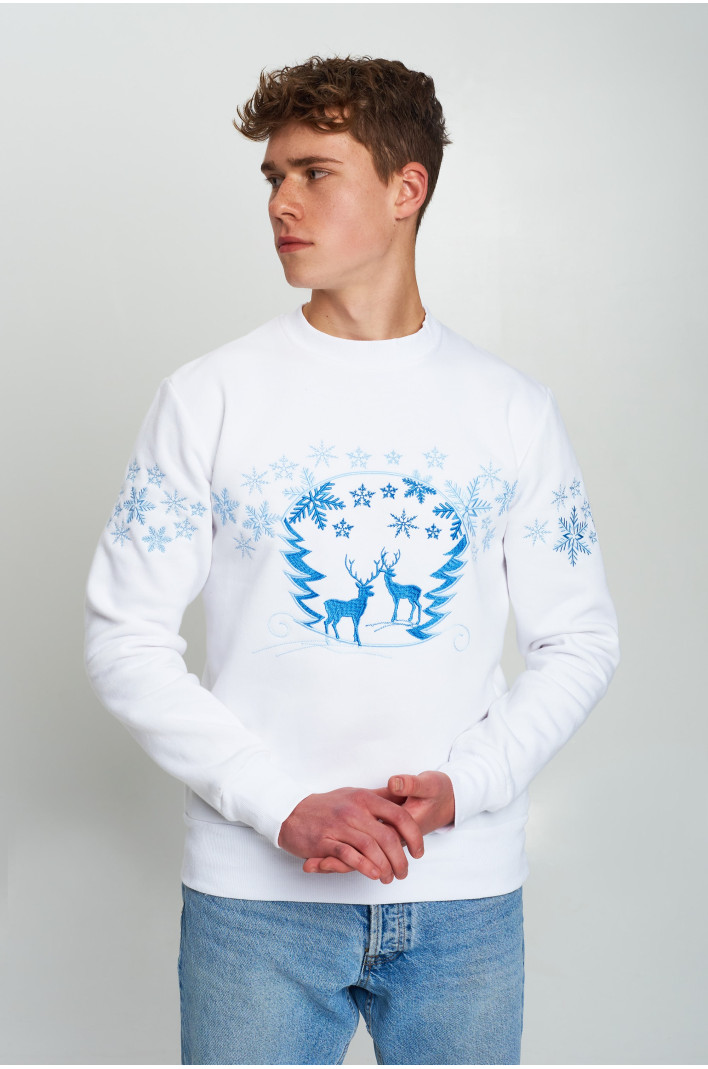Christmas male sweatshirt with deer White 2 | XXL