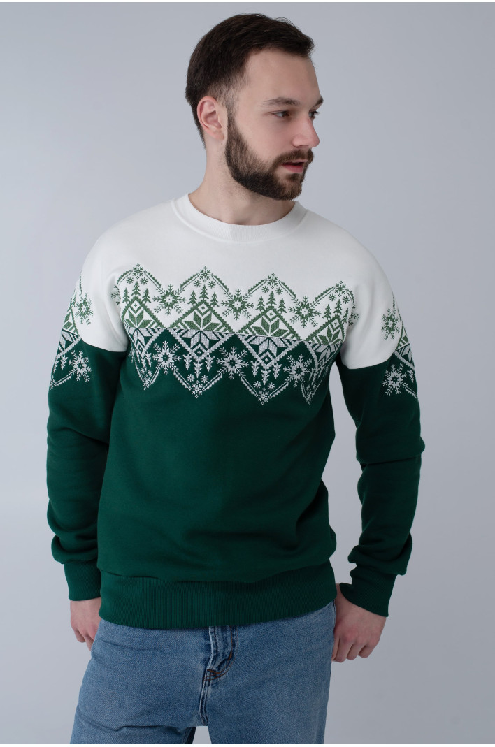 Male green New пYear's sweatshirt Snowflake | S