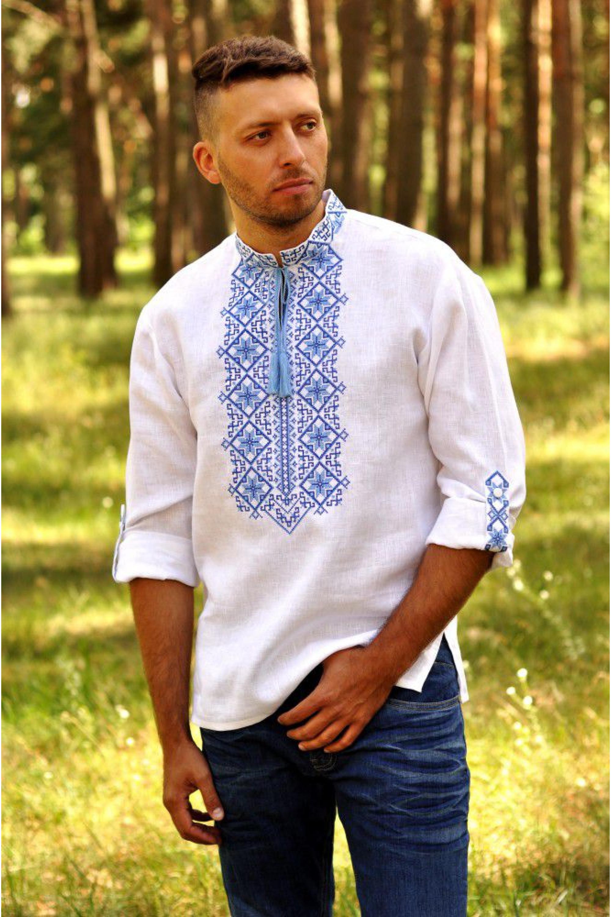 Male embroidery is embroidered with a cross