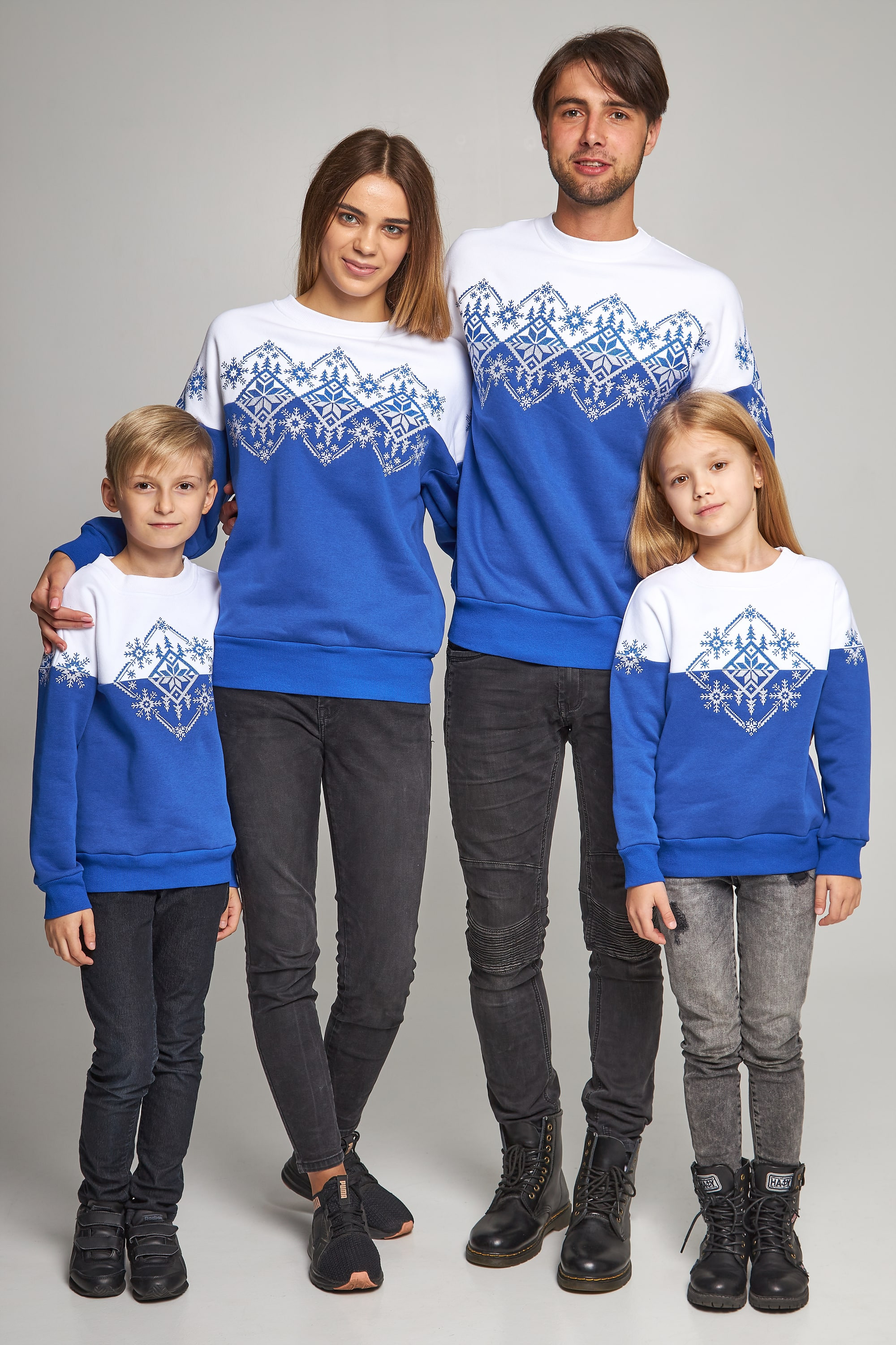 Family Christmas sweatshirts snowflakes blue