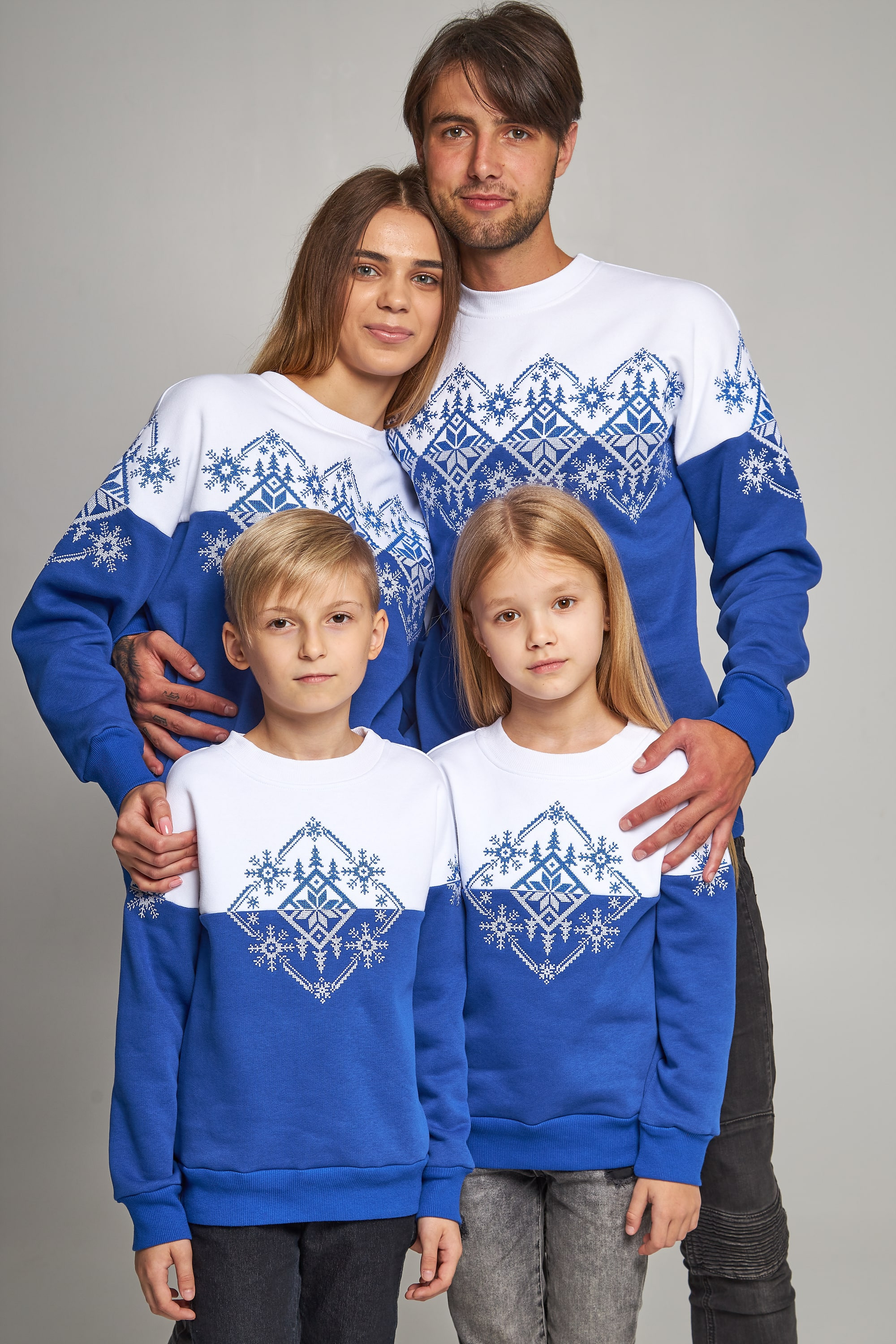 Family Christmas sweatshirts snowflakes blue