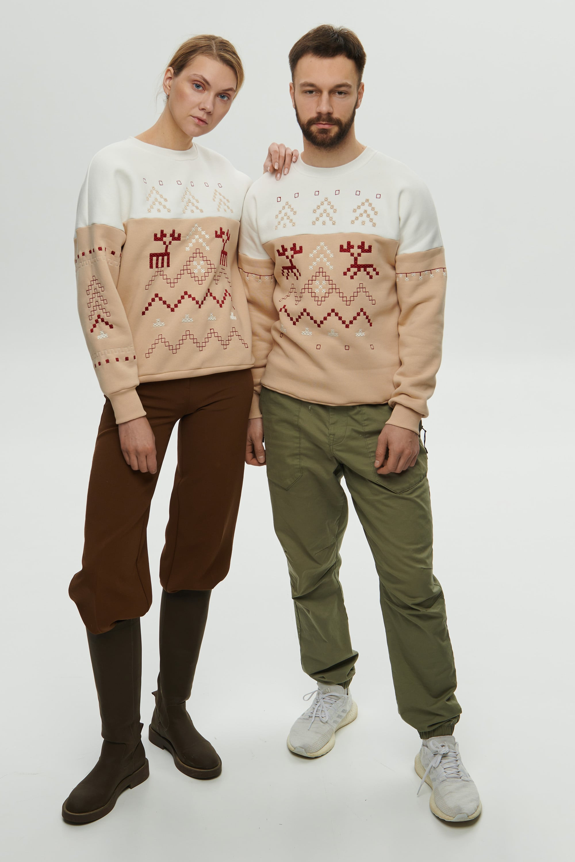 New Year's beige sweatshirts for two Decembers 2