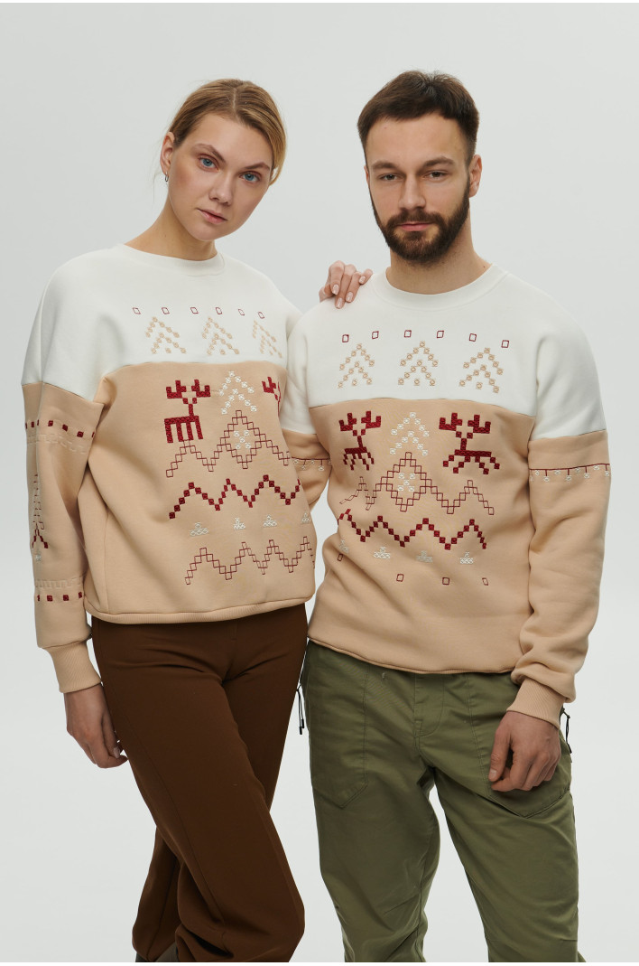 New Year's beige sweatshirts for two Decembers 2