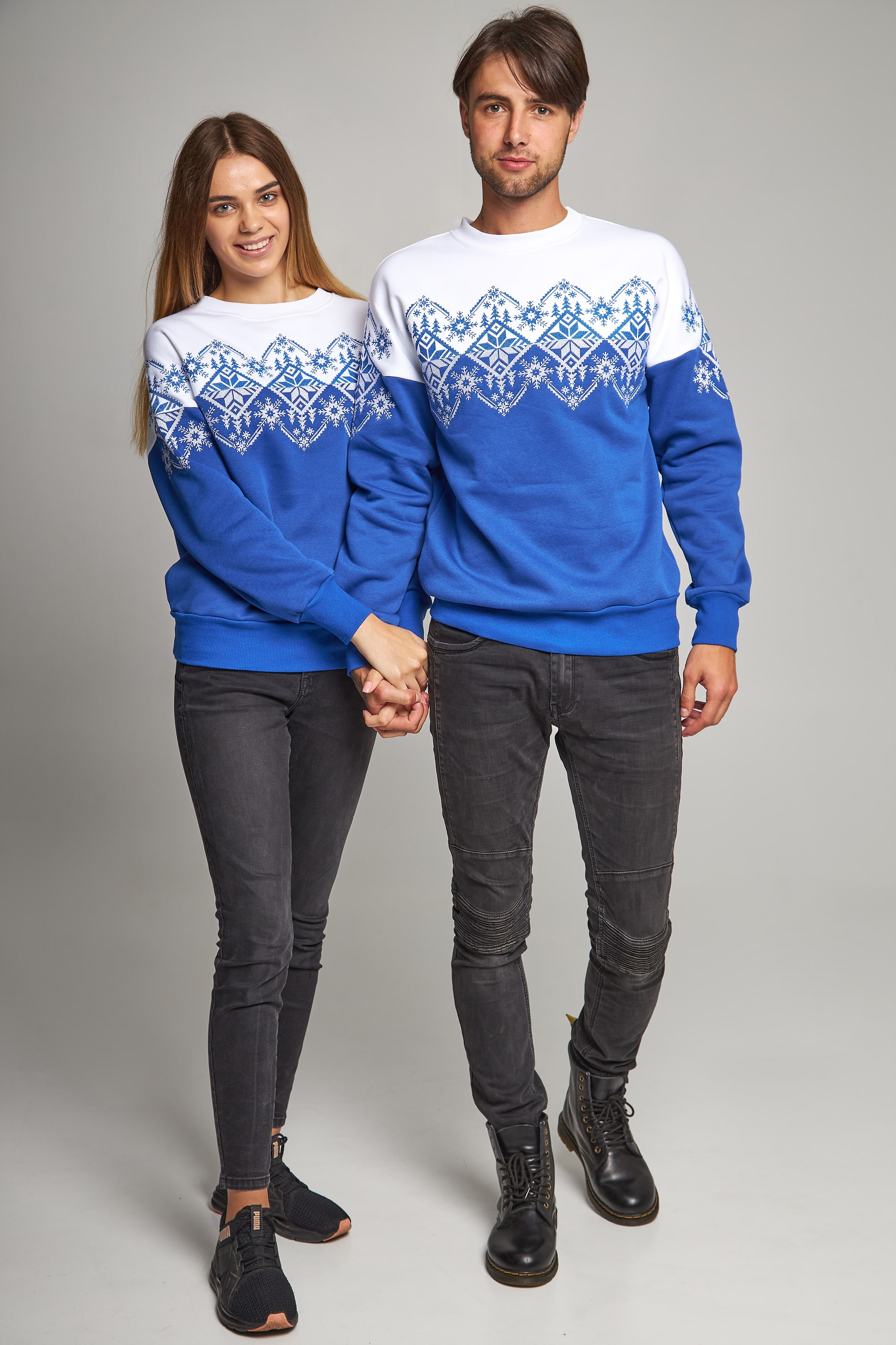 Family Christmas sweatshirts snowflakes blue