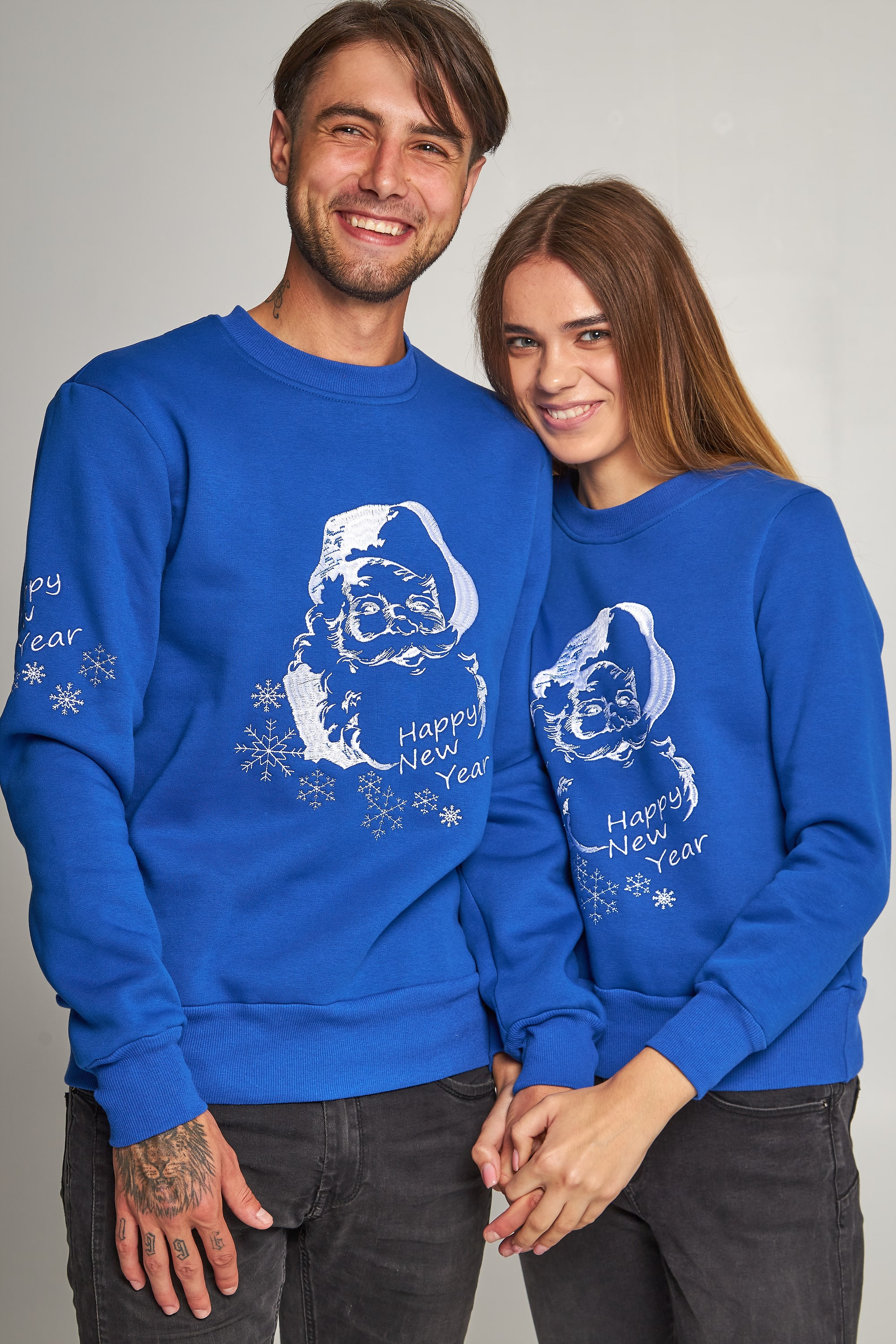 New Year's sweaters for two with Santa Claus blue