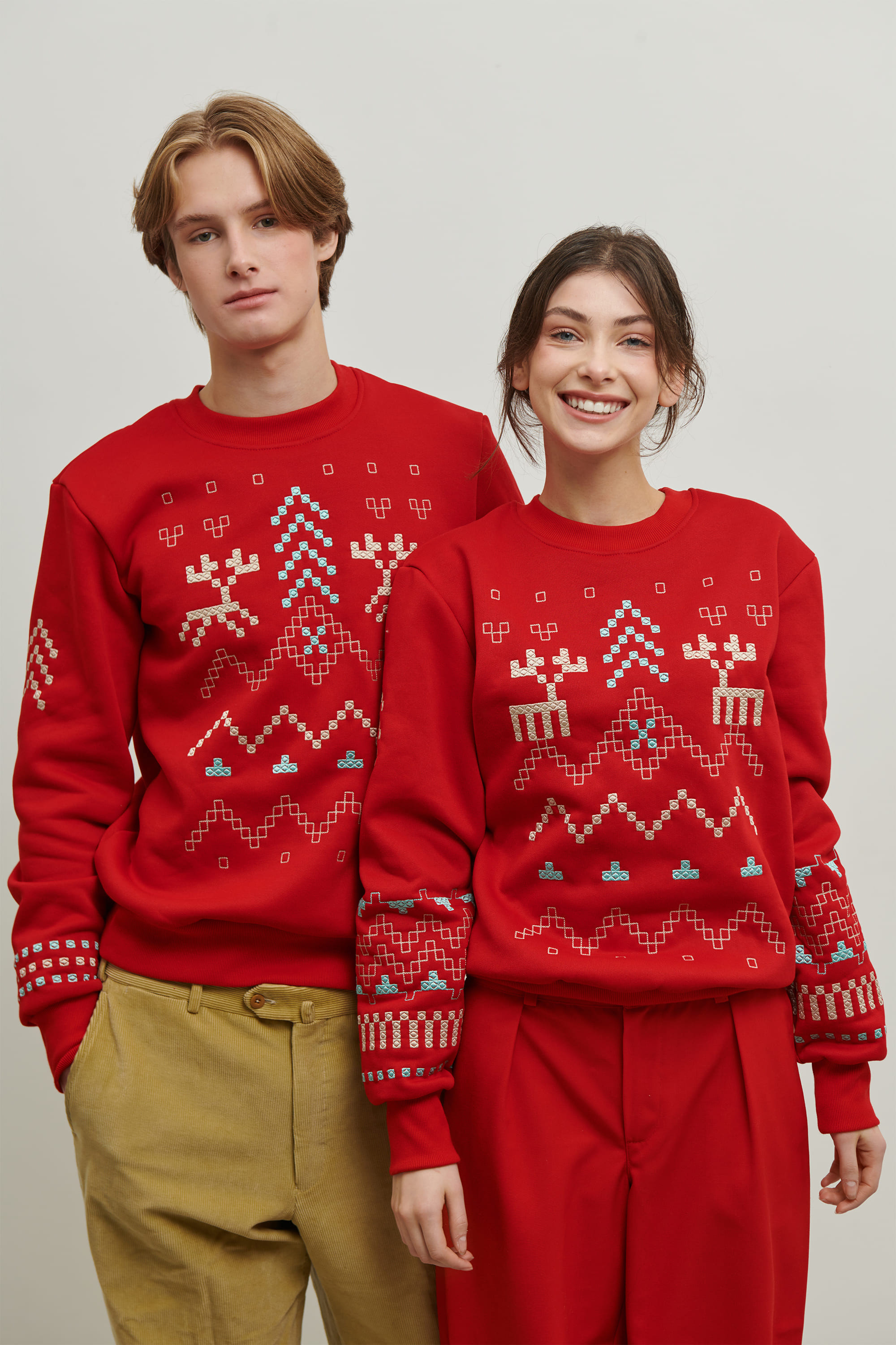 New Year's red sweatshirts for two December 4