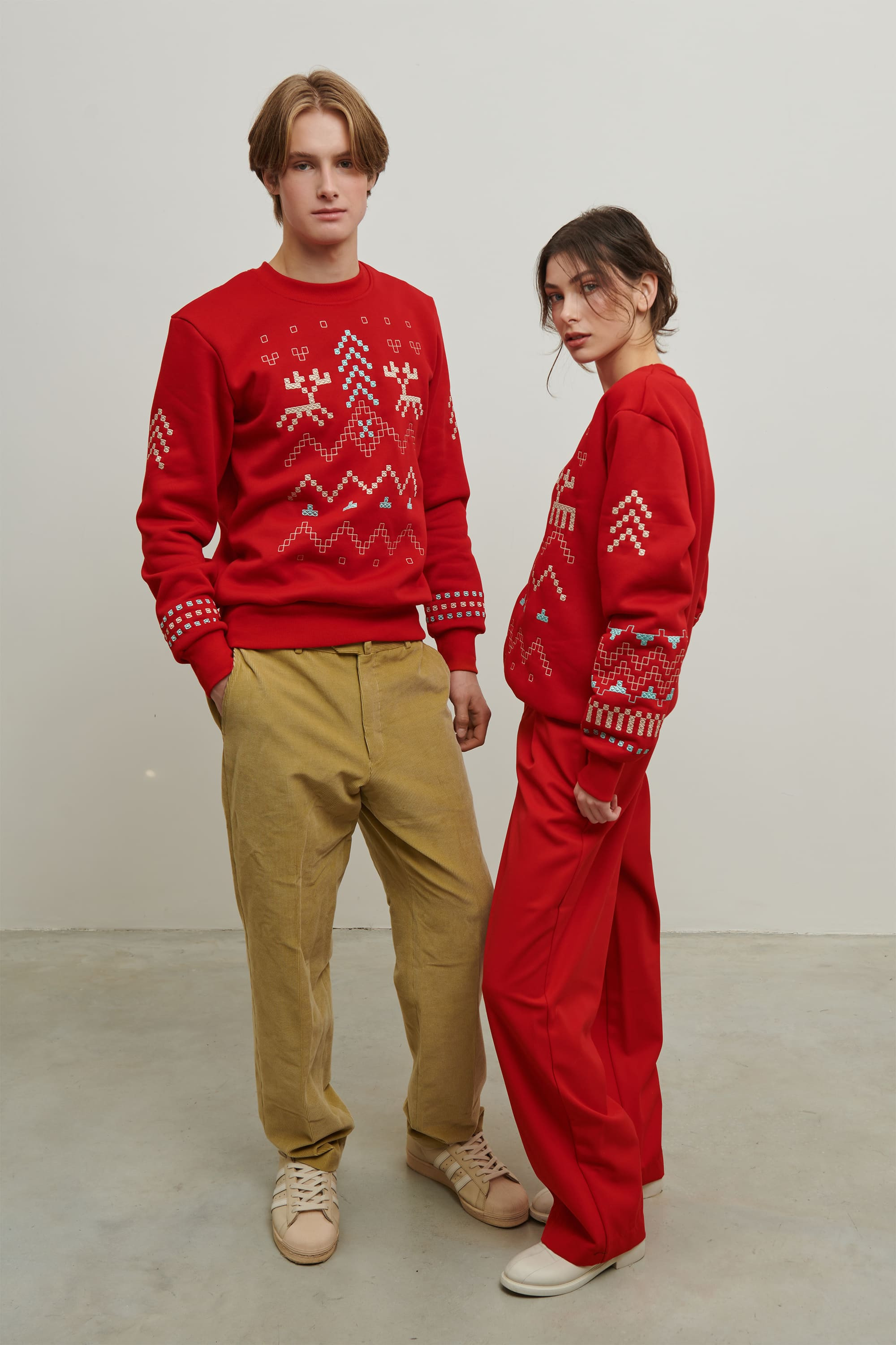 New Year's red sweatshirts for two December 4