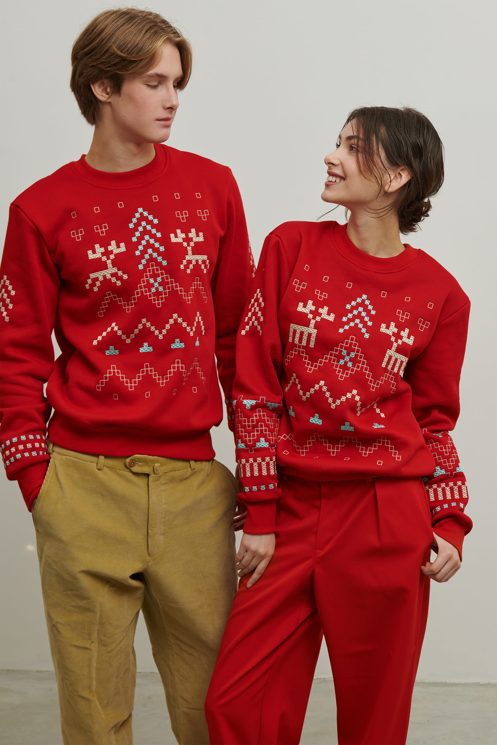 New Year's red sweatshirts for two December 4