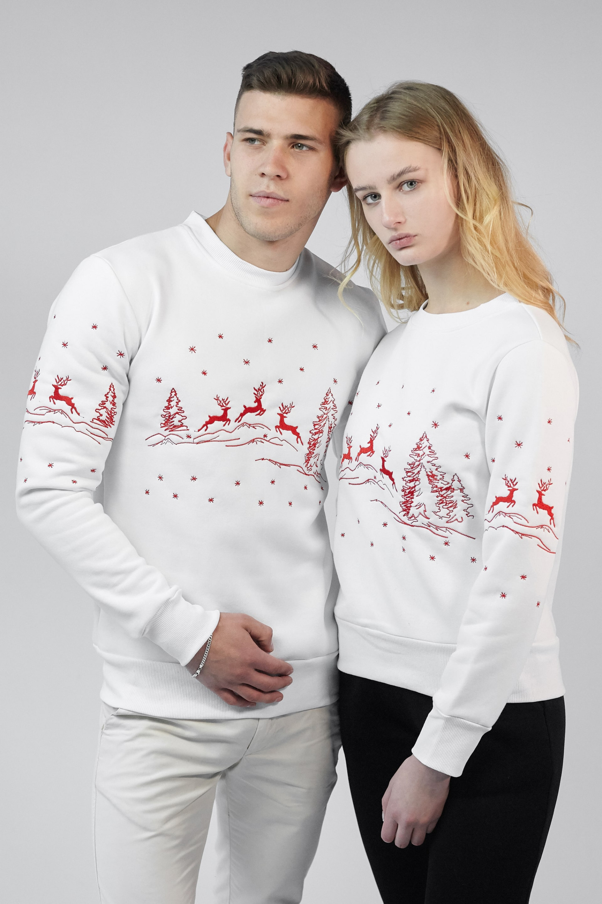 New Year's sweatshirts for two with the deer White