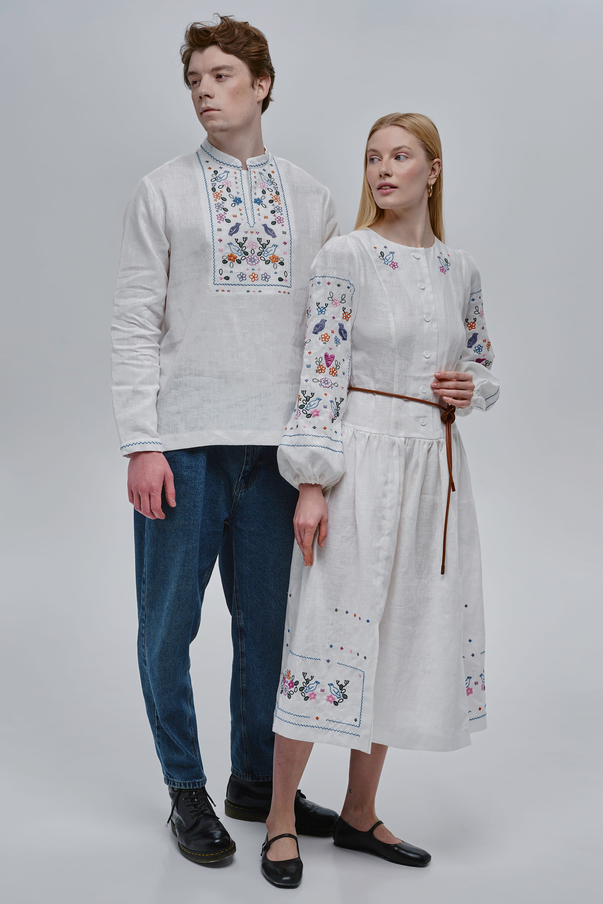 White Guli-Guli Embroidered Shirt and Dress Set