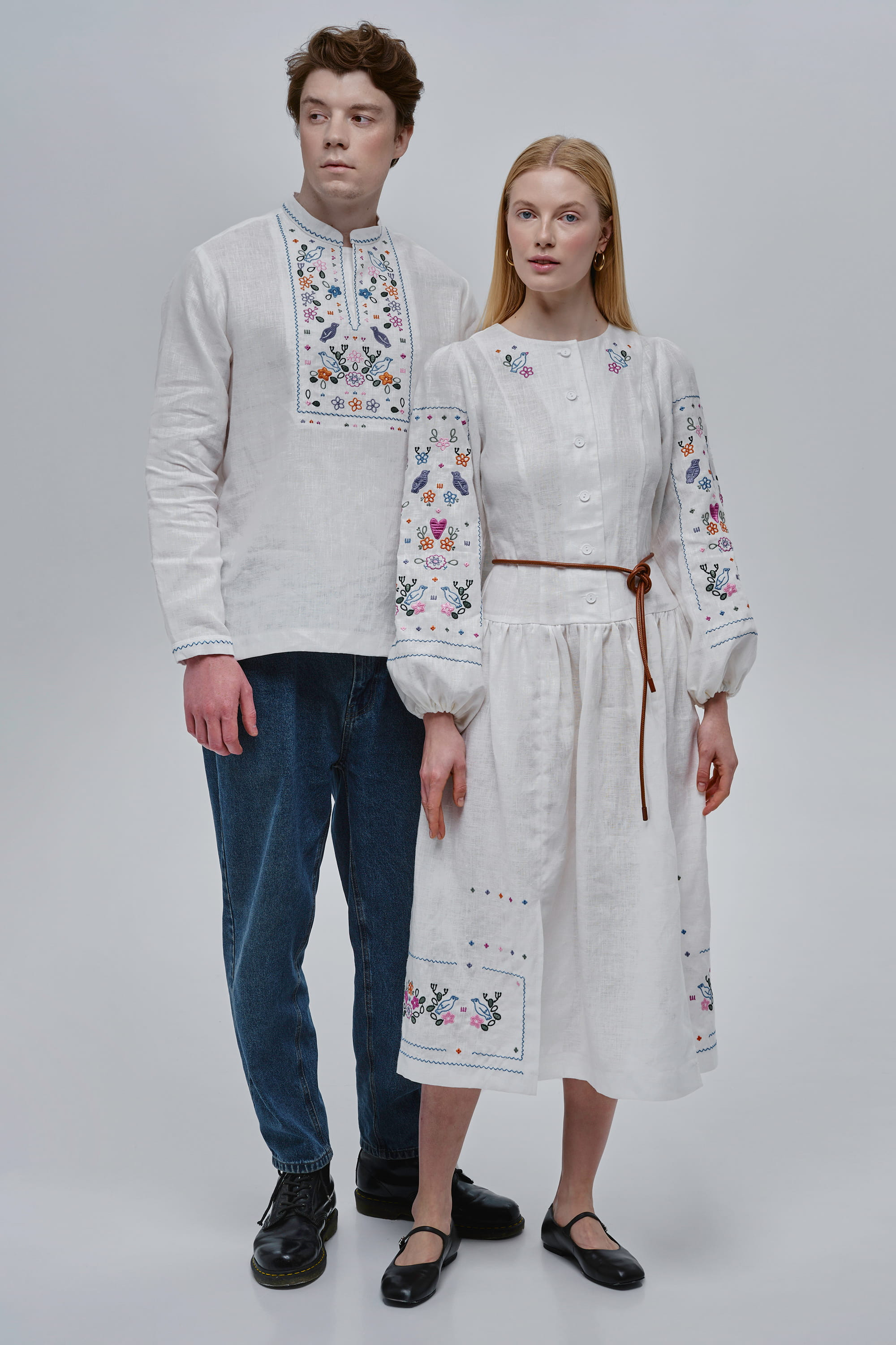 White Guli-Guli Embroidered Shirt and Dress Set