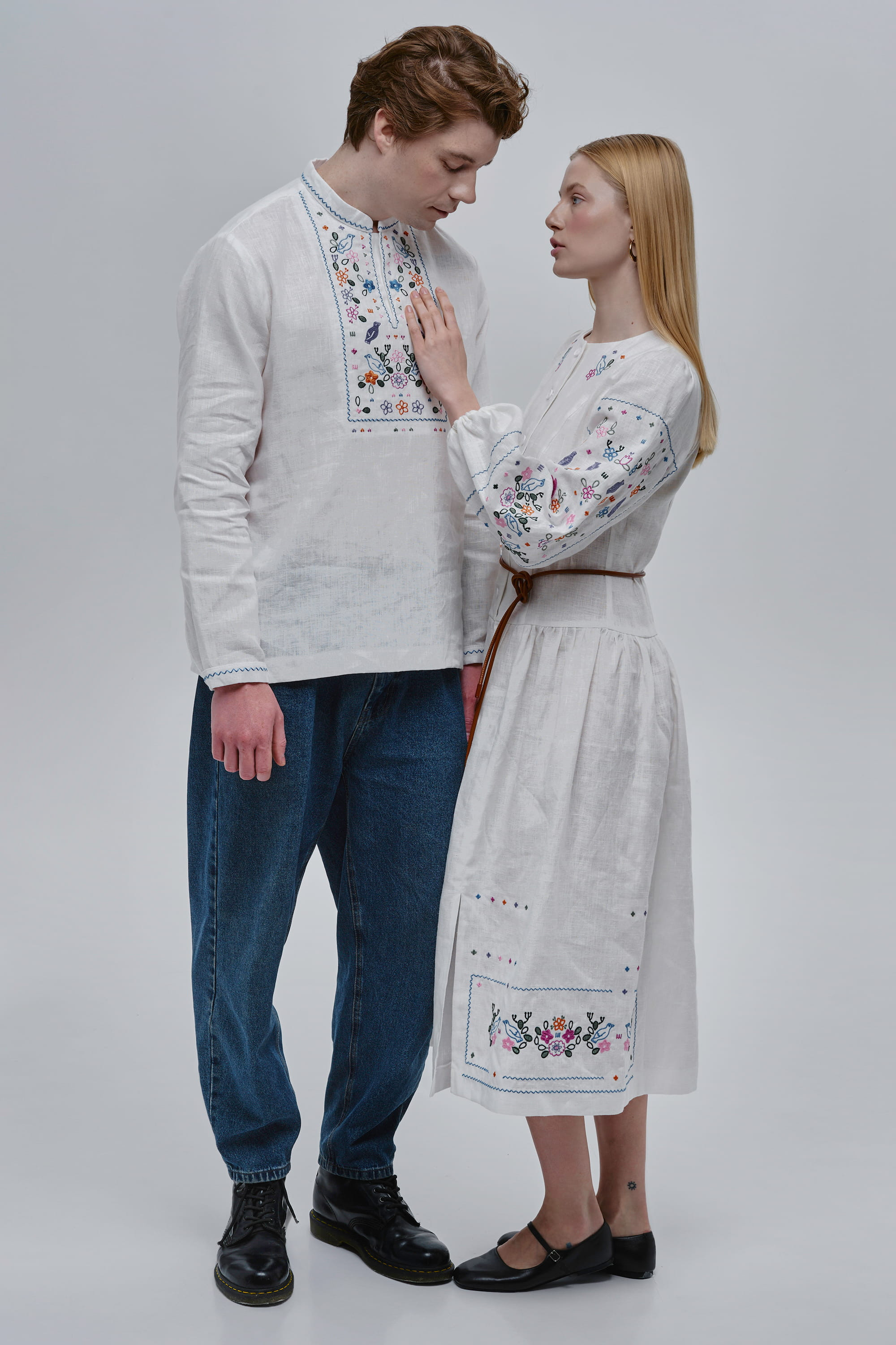 White Guli-Guli Embroidered Shirt and Dress Set