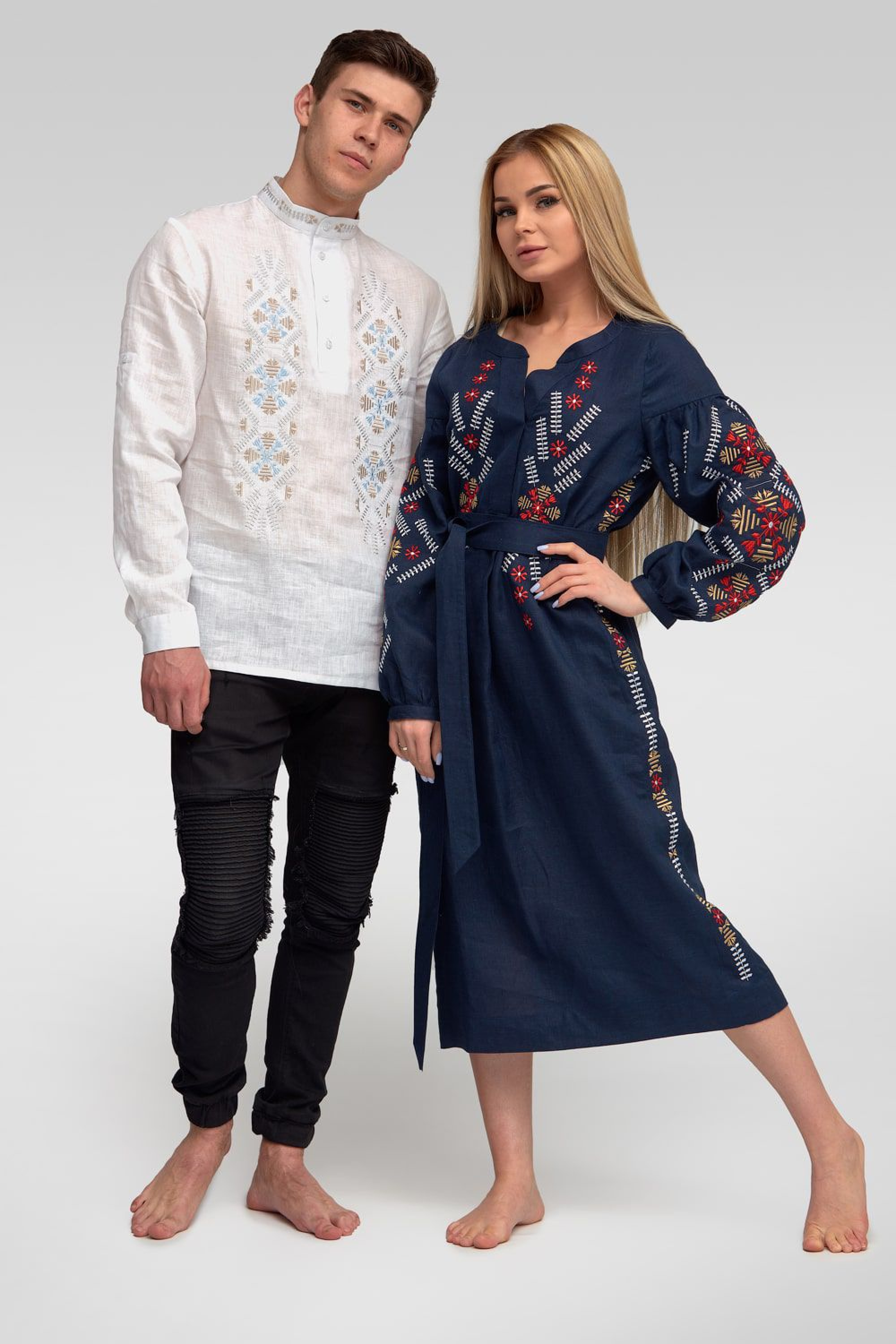 Men's embroidered shirt embroidery and female embroidered dress