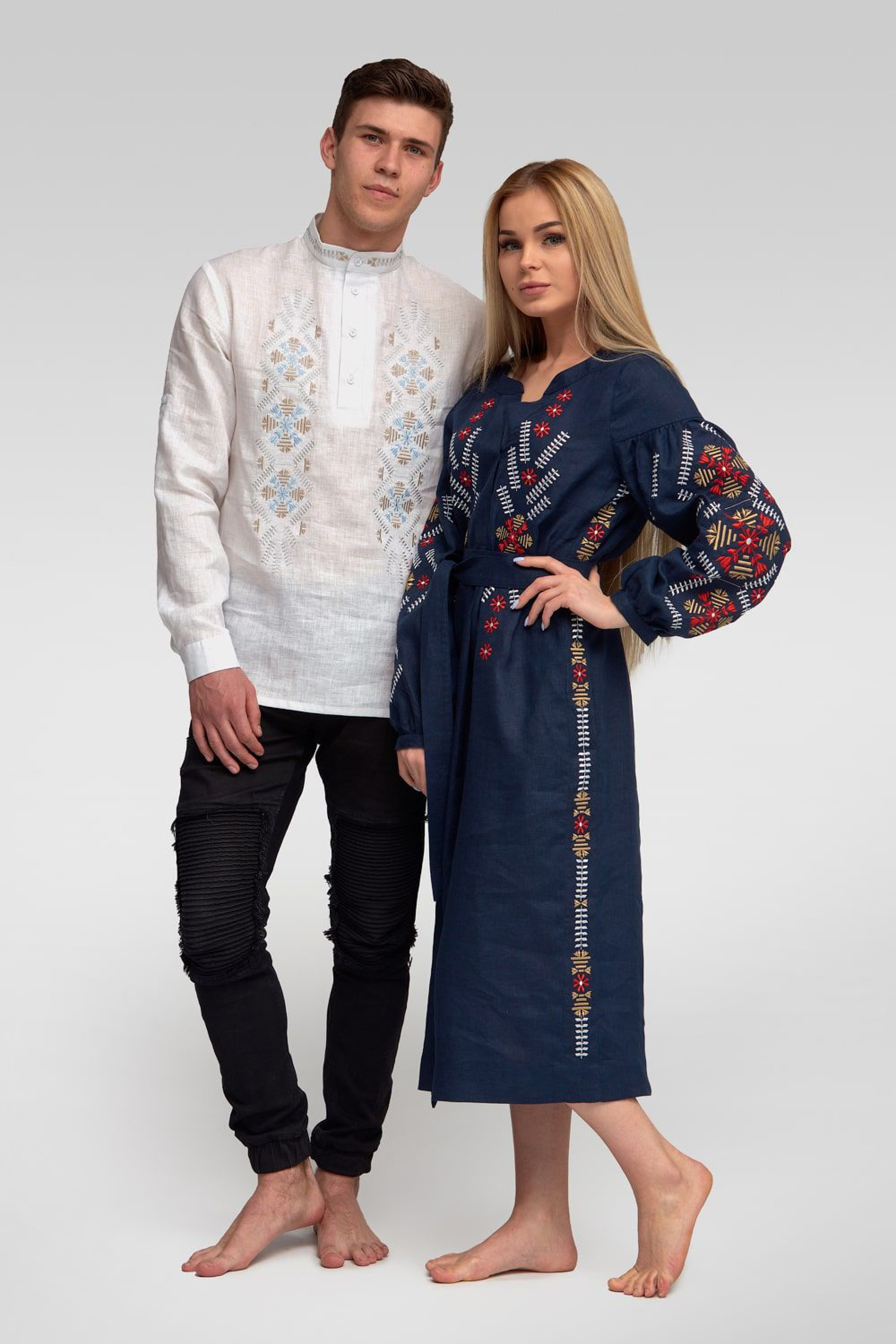 Men's embroidered shirt embroidery and female embroidered dress