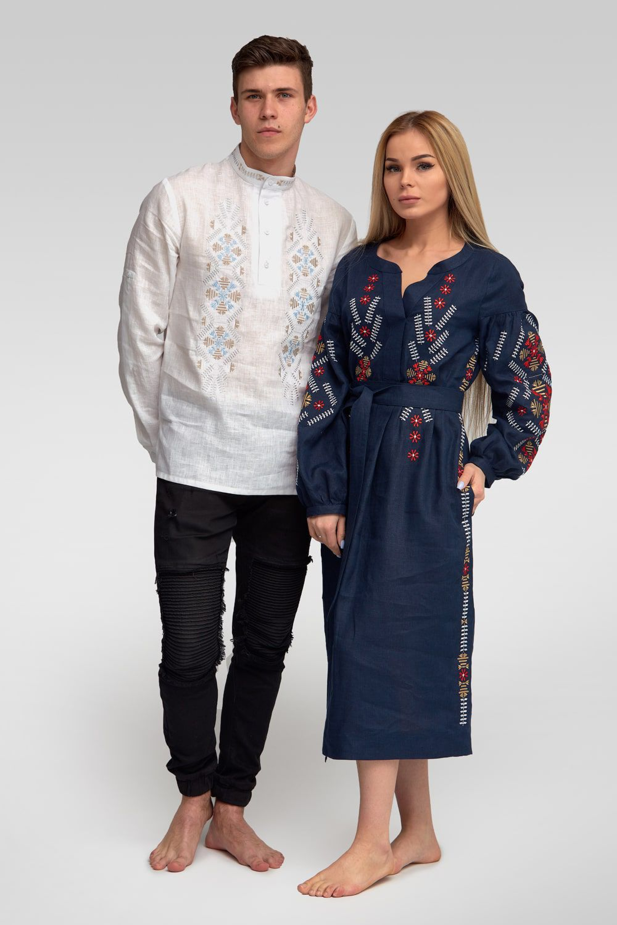 Men's embroidered shirt embroidery and female embroidered dress