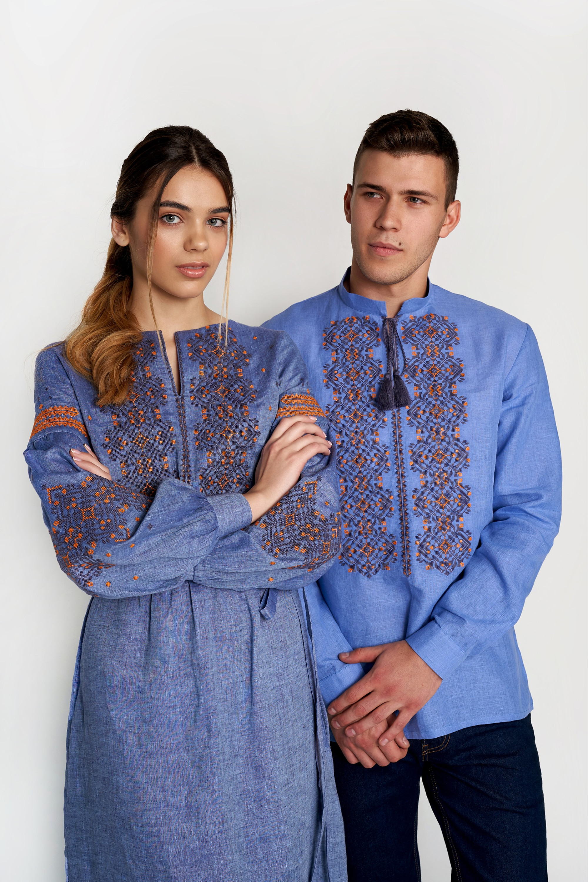 Men's embroidered blue shirt with tassels and female embroidered dress Denim 5 Men's embroidered blue shirt with tassels and female embroidered dress Denim 5