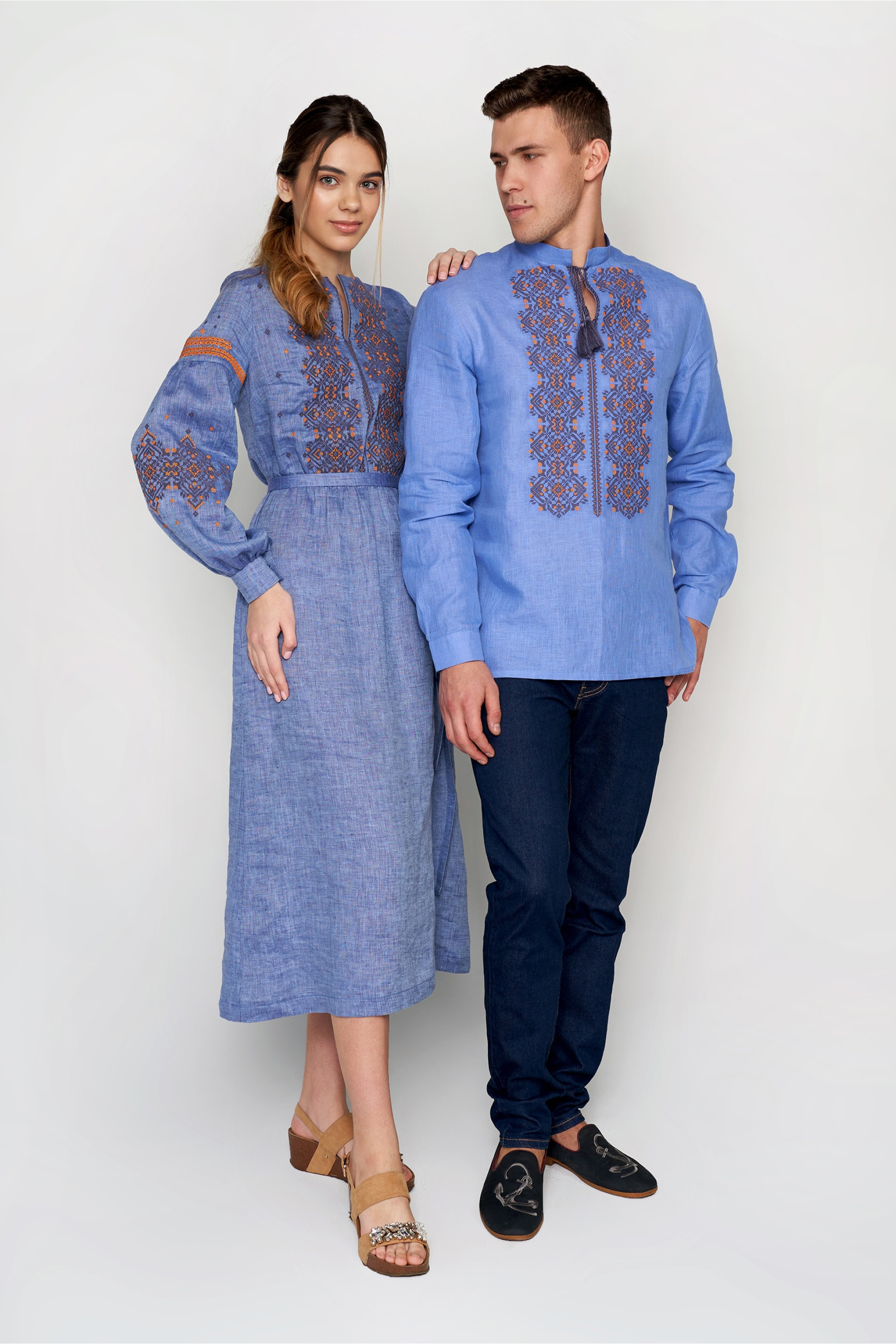 Men's embroidered blue shirt with tassels and female embroidered dress Denim 5 Men's embroidered blue shirt with tassels and female embroidered dress Denim 5