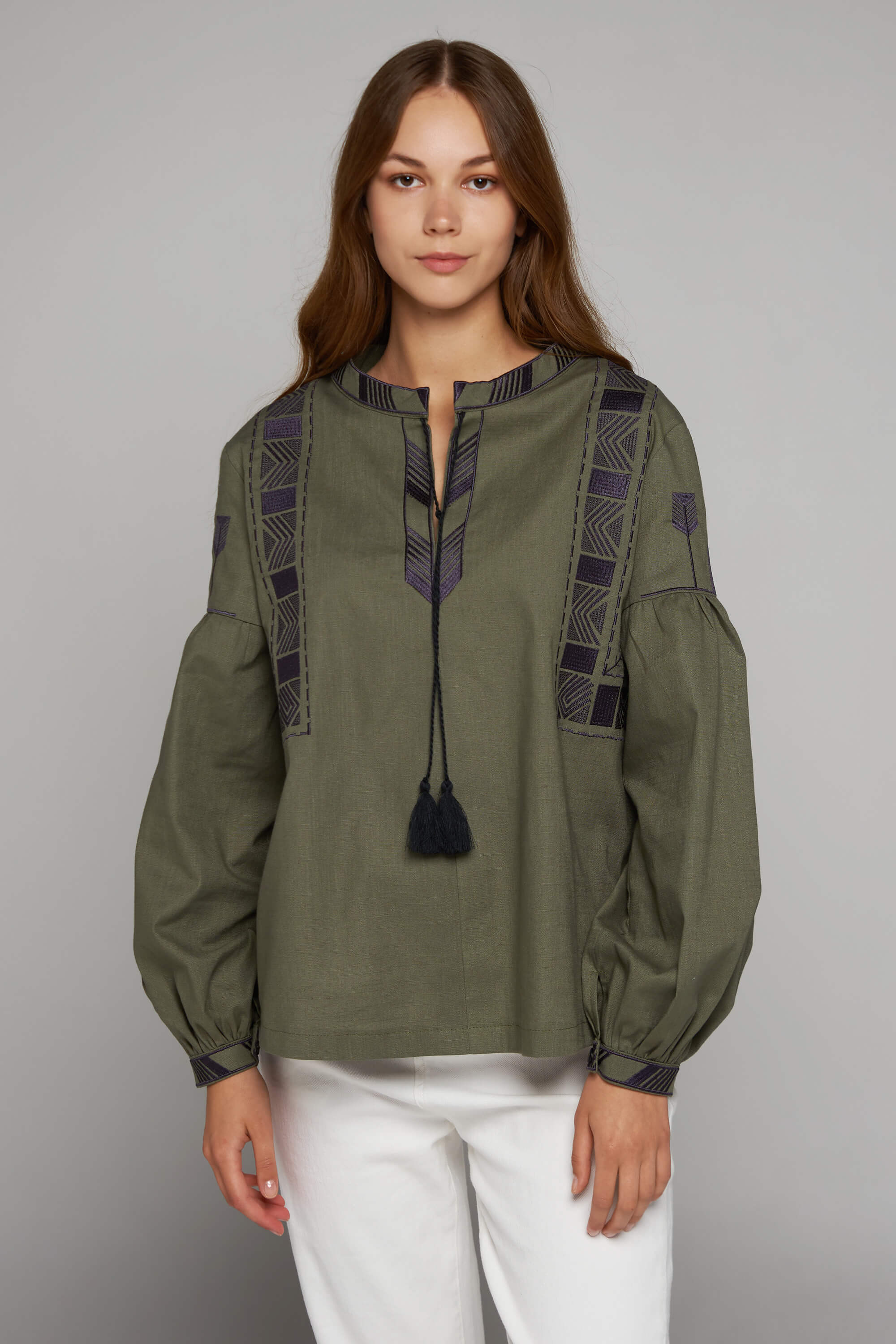 Embroidered Shirts for Men and Women Khaki